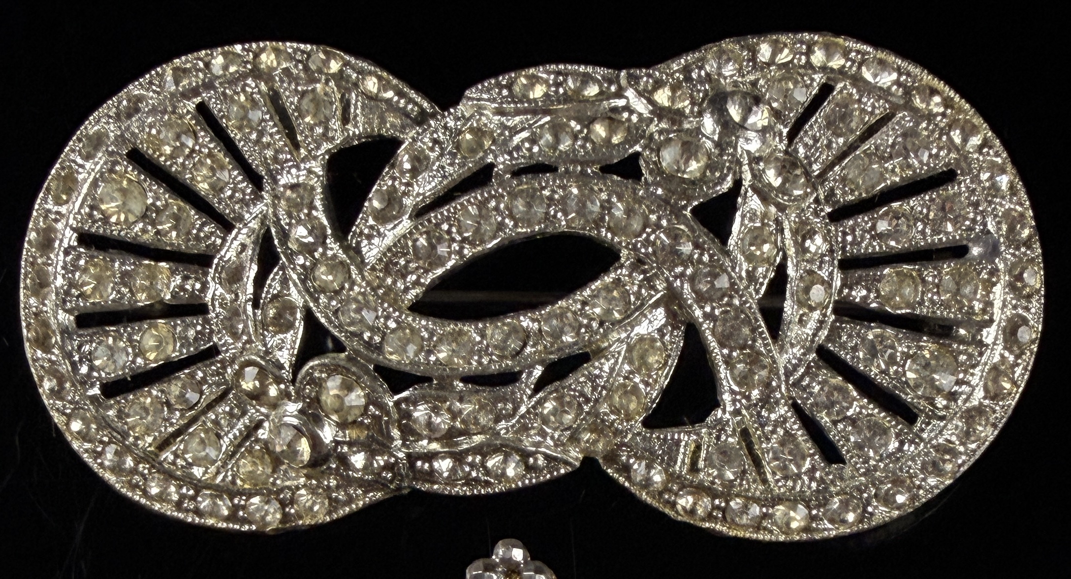Two Vintage Brooches Including an Art Deco Style Rhinestone Knot and a Victorian Style Cut Steel Sash Pin