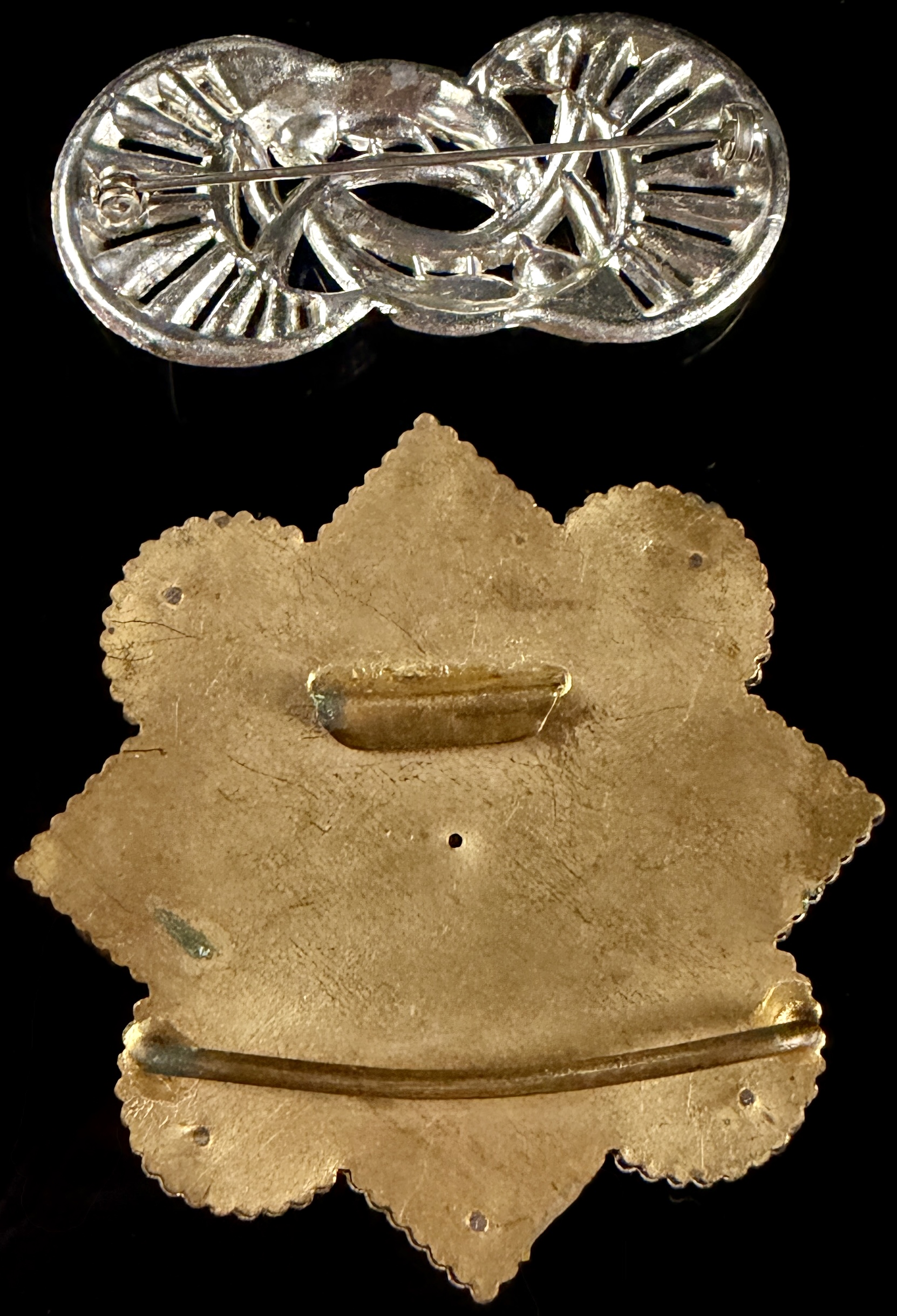 Two Vintage Brooches Including an Art Deco Style Rhinestone Knot and a Victorian Style Cut Steel Sash Pin