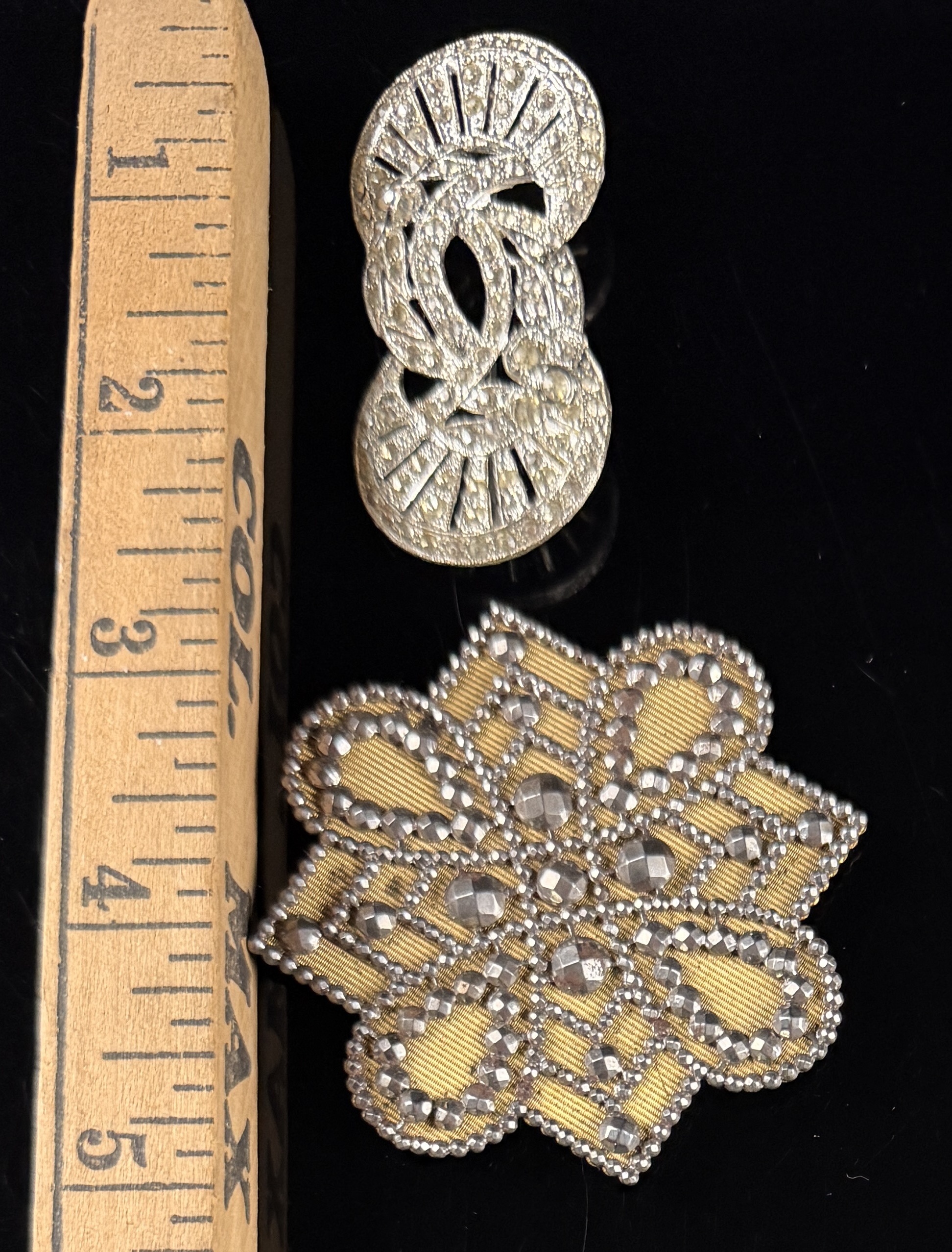 Two Vintage Brooches Including an Art Deco Style Rhinestone Knot and a Victorian Style Cut Steel Sash Pin