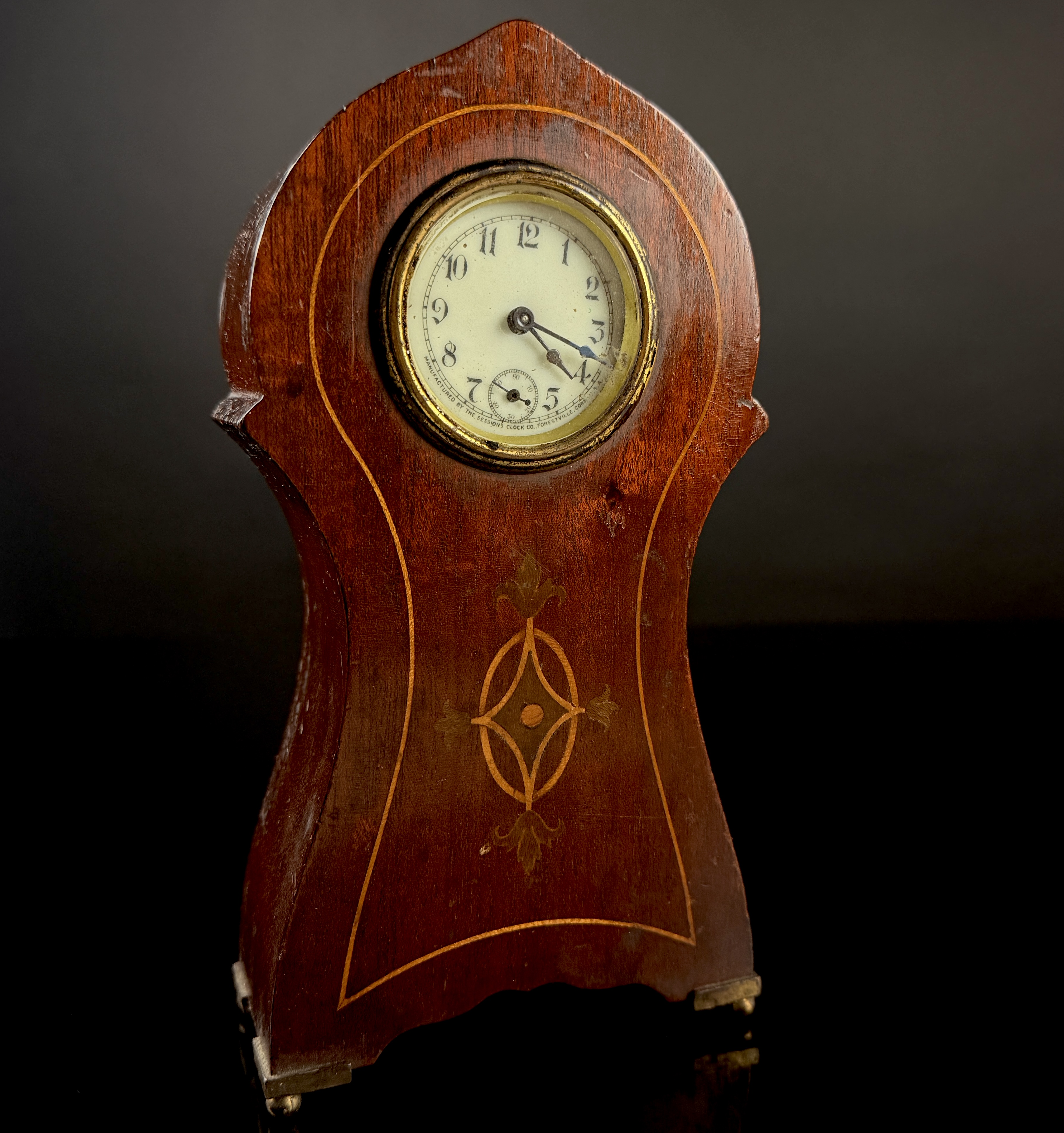 Sessions Clock Co. Miniature Inlaid Wood Beehive Mantel Clock