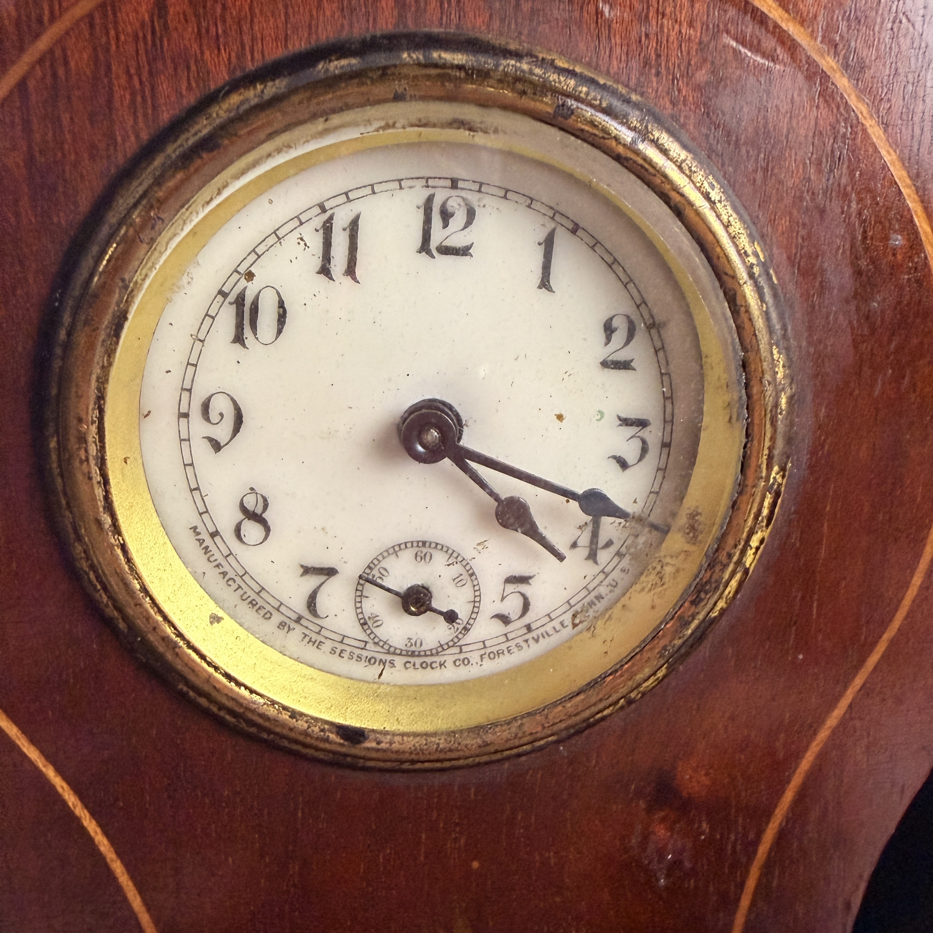 Sessions Clock Co. Miniature Inlaid Wood Beehive Mantel Clock