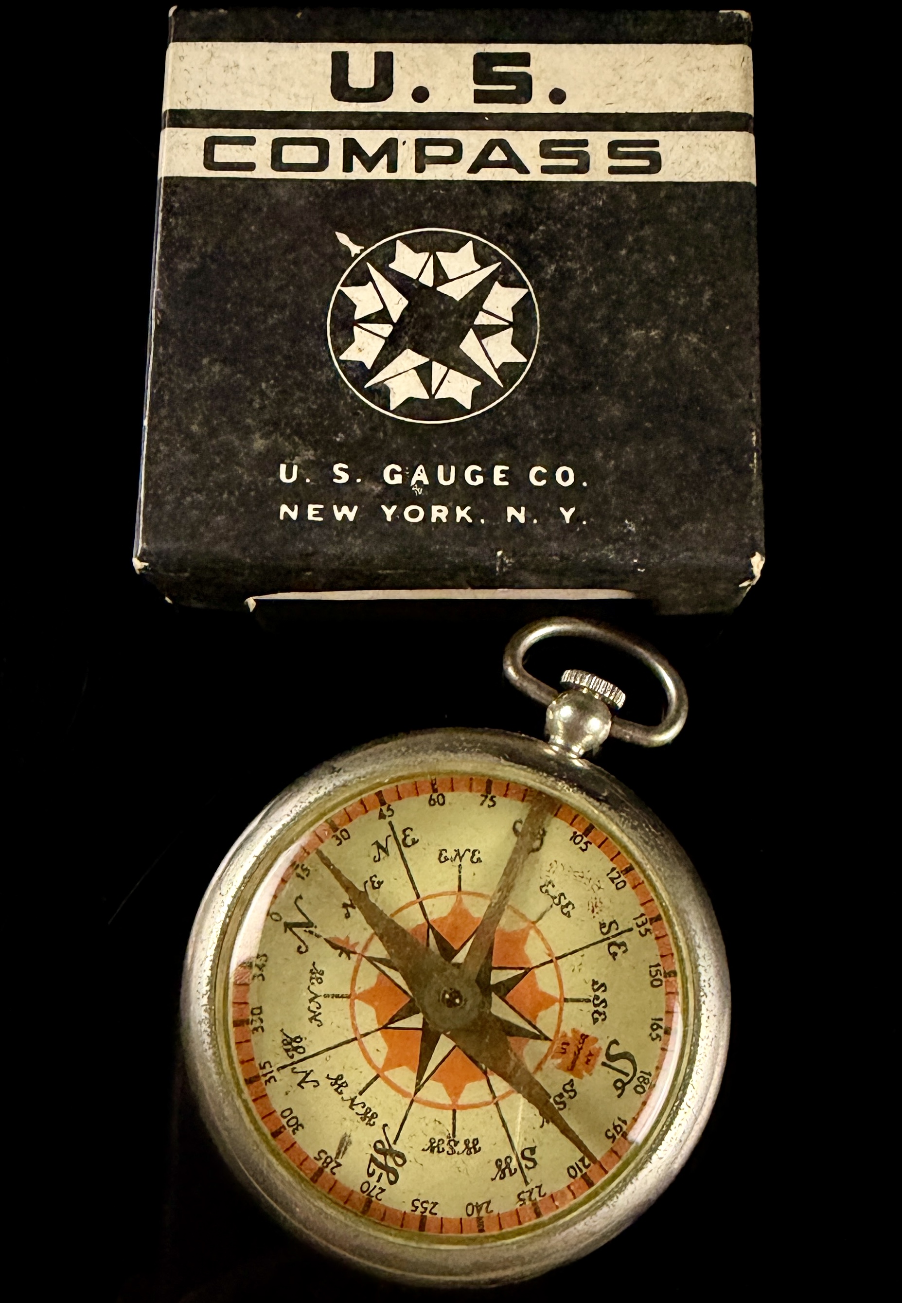 WWII US Gauge Co Pocket Compass with Original Box