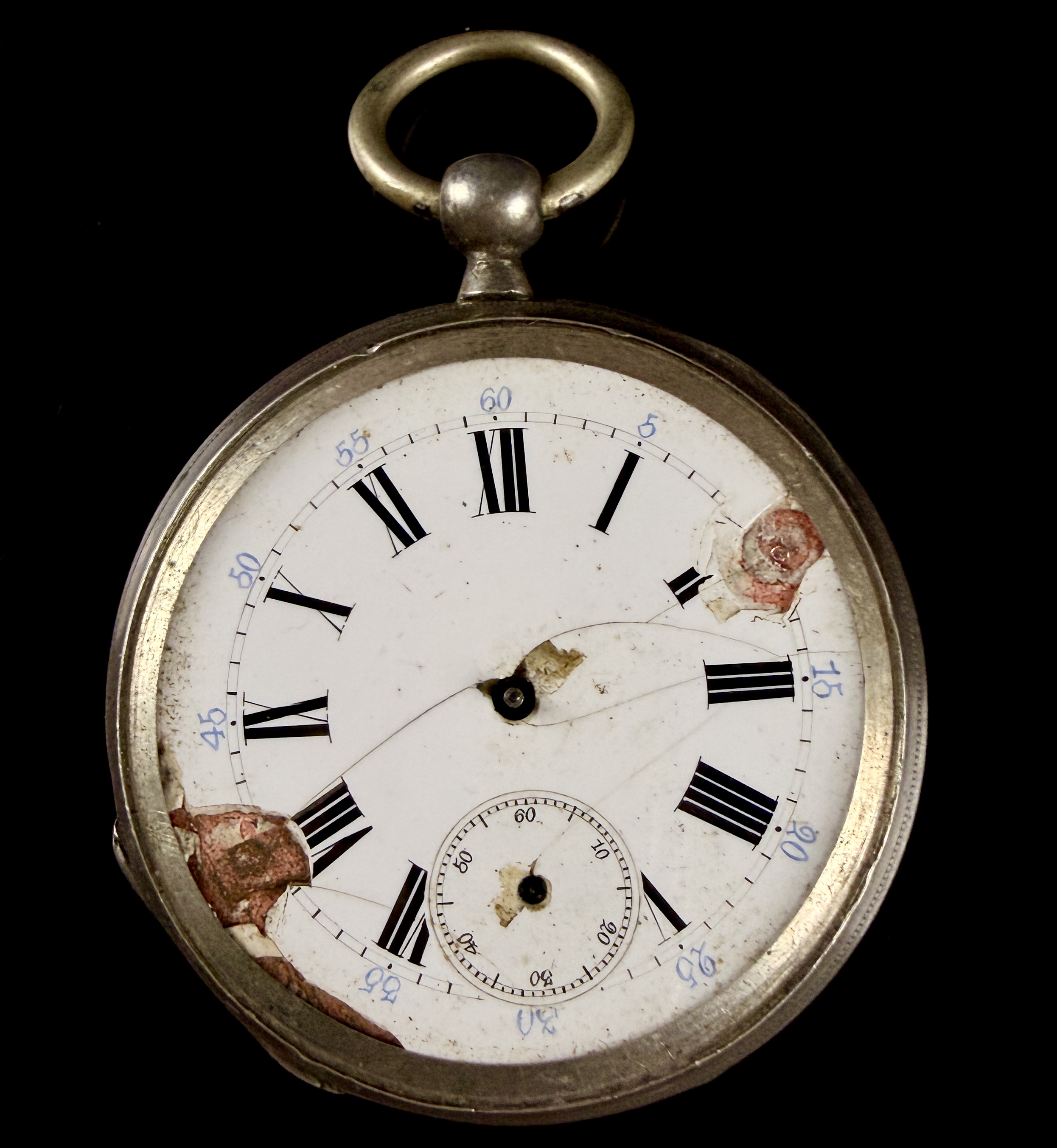 Antique Swiss Open Face Silver Pocket Watch