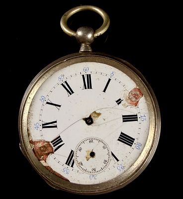 Antique Swiss Open Face Silver Pocket Watch. This is an unbranded mid-to-late 19th-century 