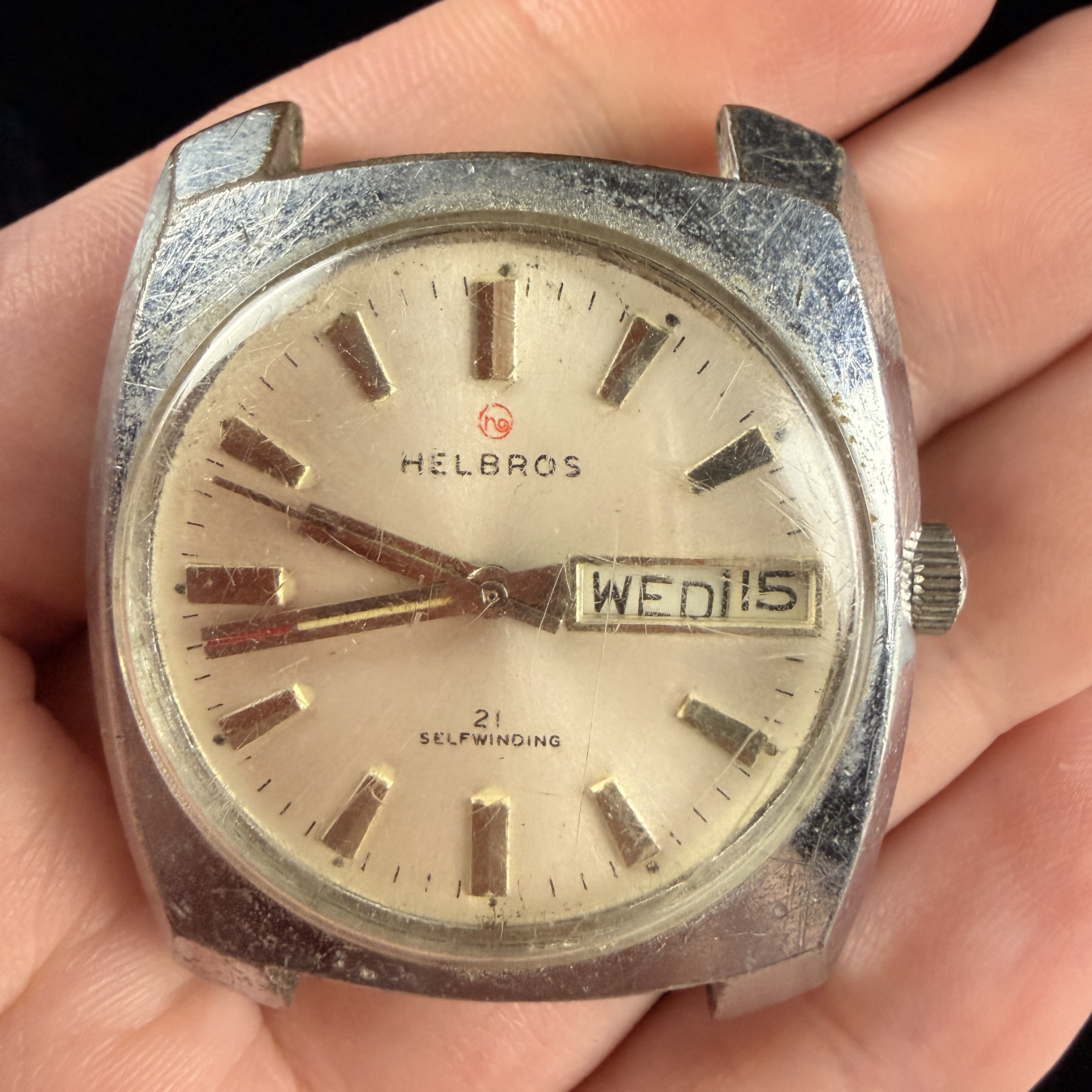 Helbros 21 Jewel Self-Winding Day-Date Wristwatch Head