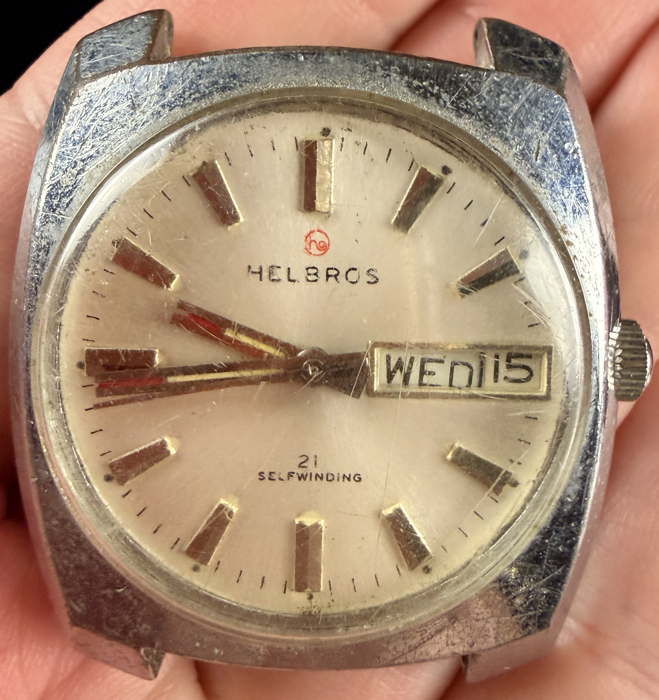 Helbros 21 Jewel Self-Winding Day-Date Wristwatch Head