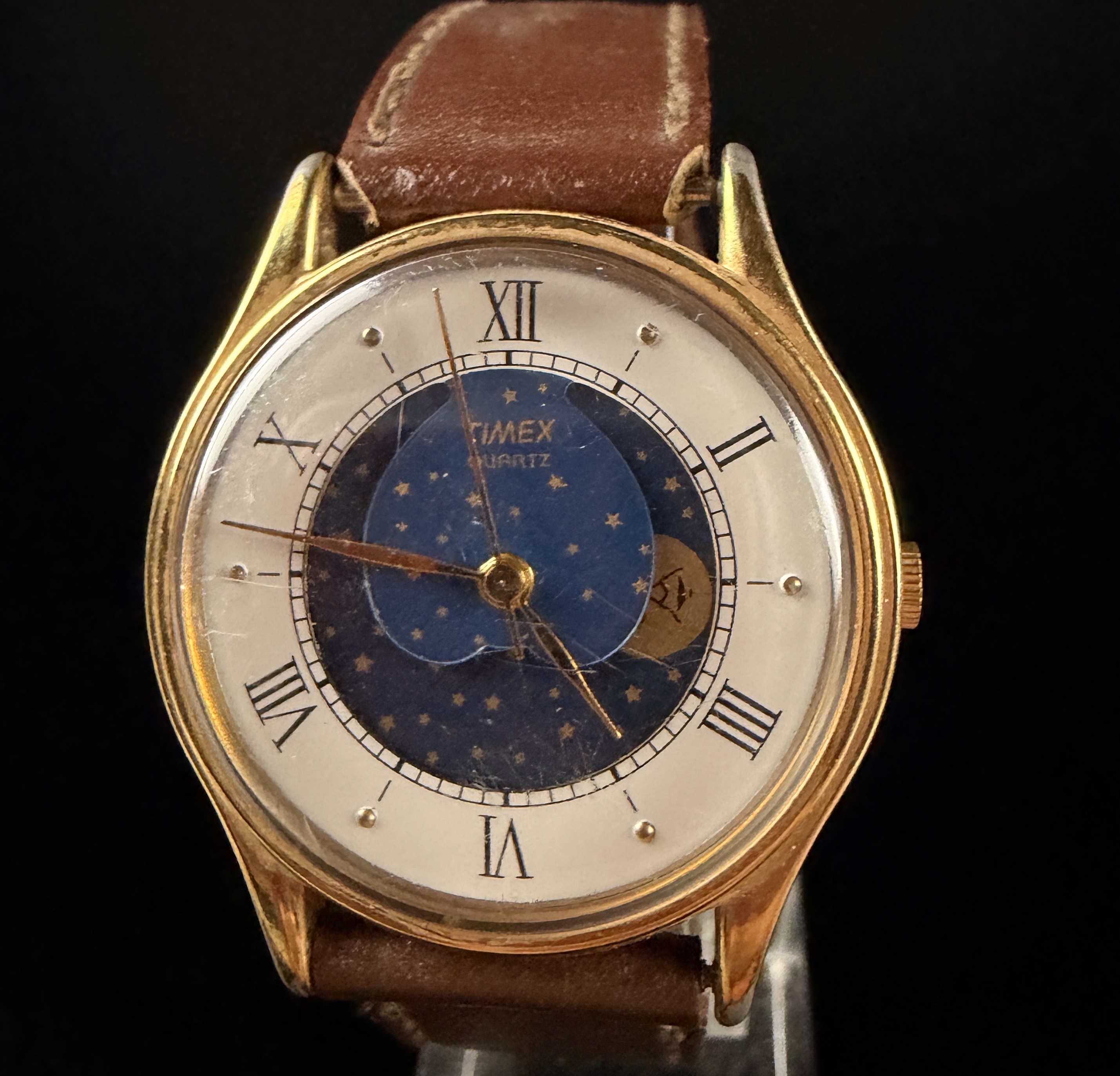 Vintage Timex Gold Tone Quartz Moonphase Wristwatch