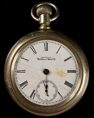 American Waltham Watch Co. Model 1883 Size 18s Pocket Watch with Locomotive Engraved Silverode Case