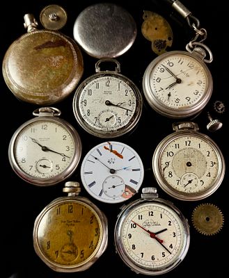 A Collection of Vintage Westclox and South Bend American Pocket Watches and Horological Parts. Th 