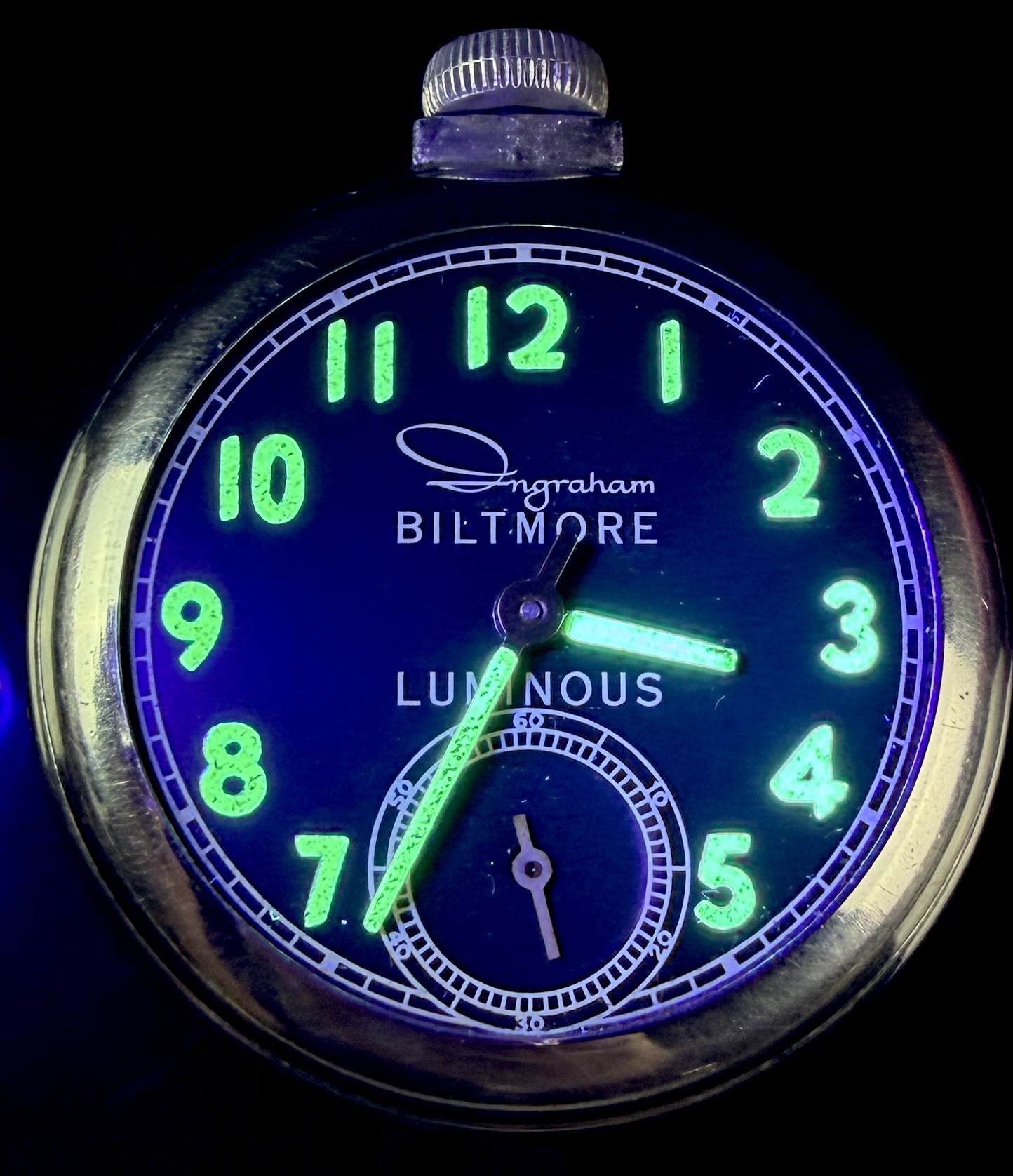 Ingraham Biltmore Luminous Uranium Dial Manual Wind Pocket Watch
