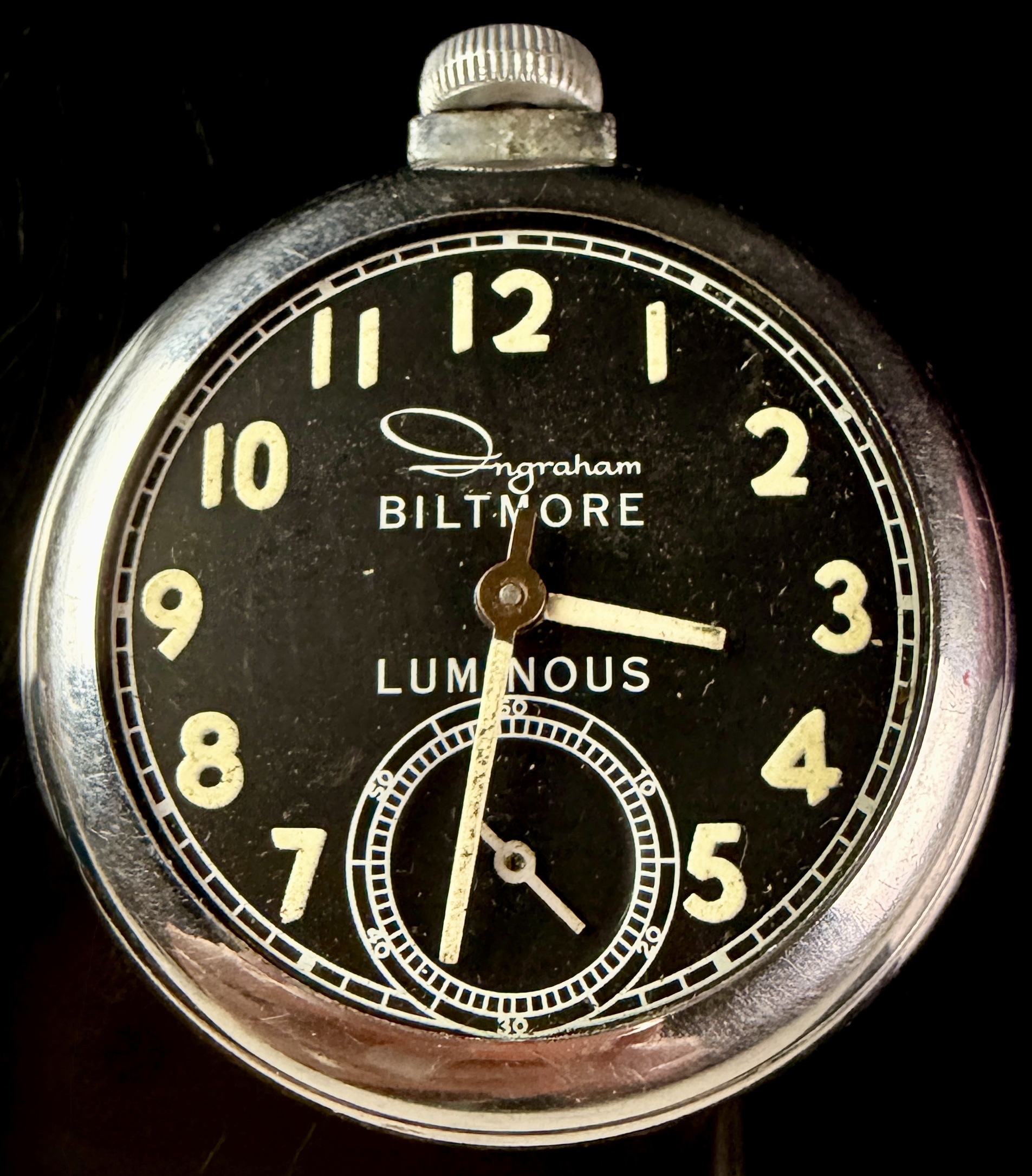 Ingraham Biltmore Luminous Uranium Dial Manual Wind Pocket Watch