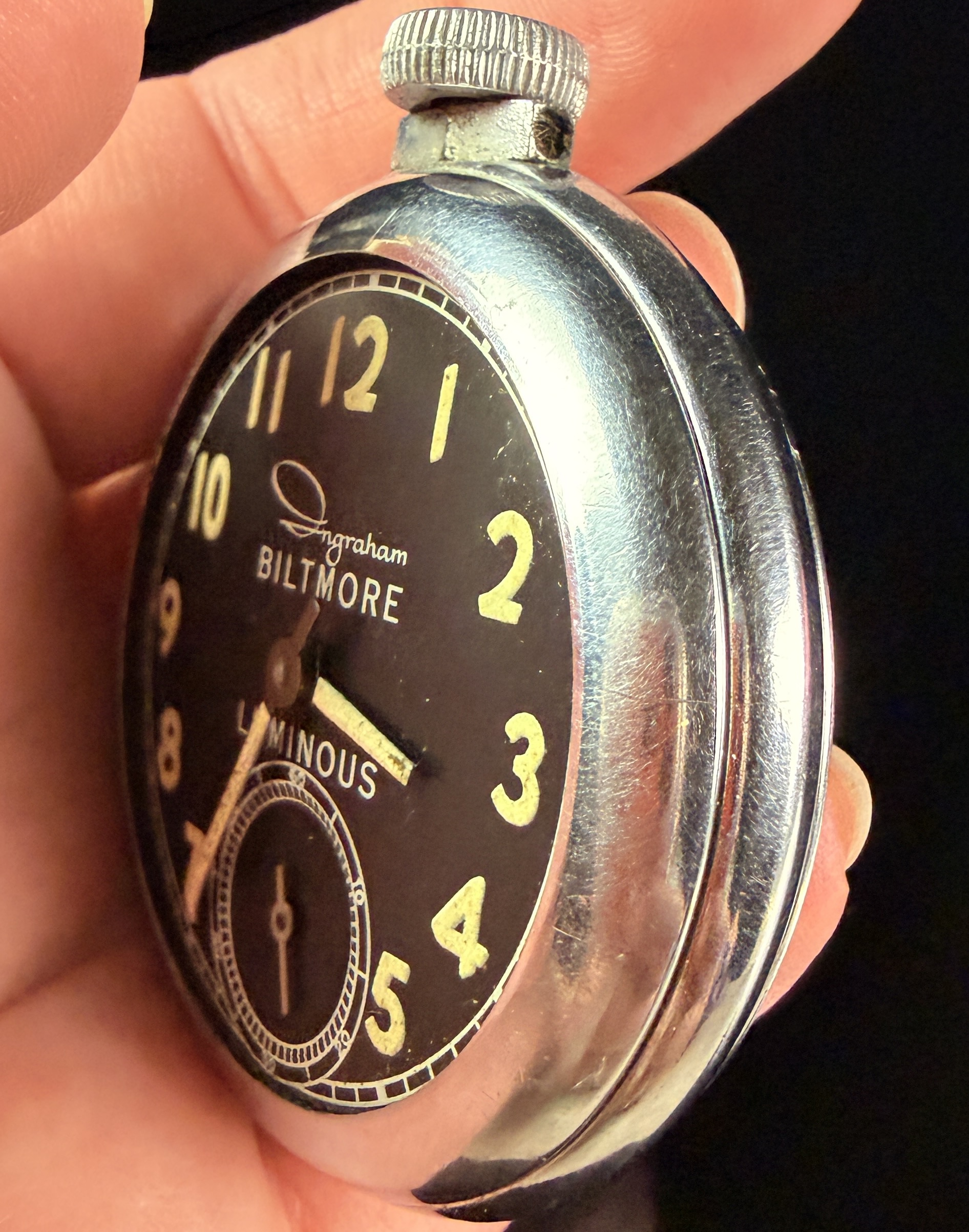 Ingraham Biltmore Luminous Uranium Dial Manual Wind Pocket Watch