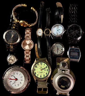 A Collection of Vintage and Modern Wristwatches including Timex, Elgin, and Levenger. A diverse 