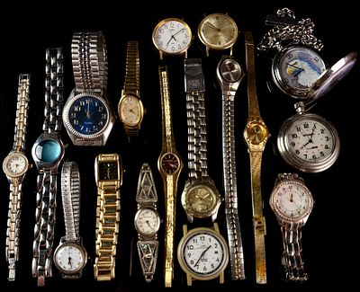 A Collection of Nineteen Vintage and Modern Wrist and Pocket Watches Including Timex and Elgin. A 