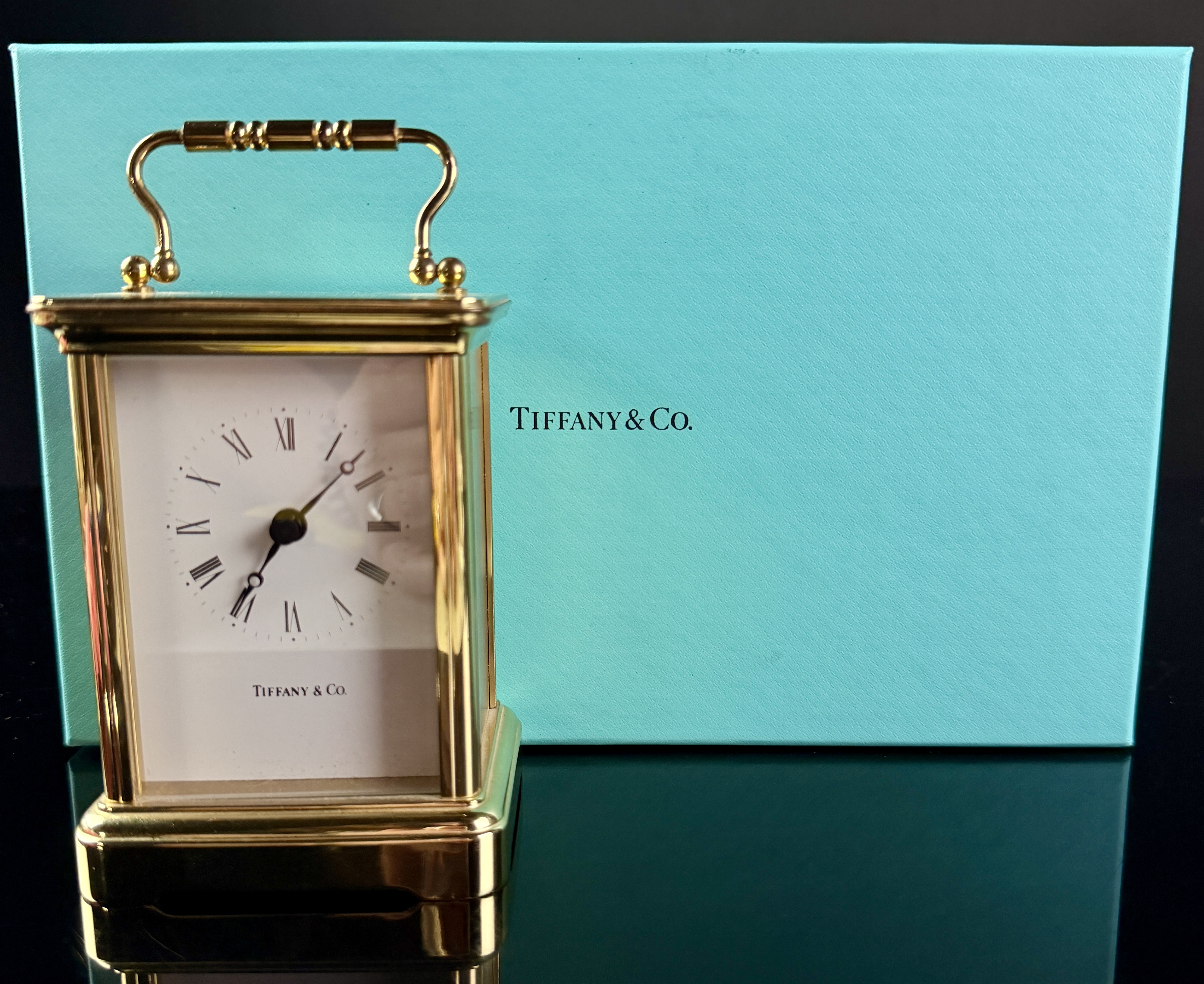 Tiffany & Co. Brass Quartz Carriage Clock with Presentation Box