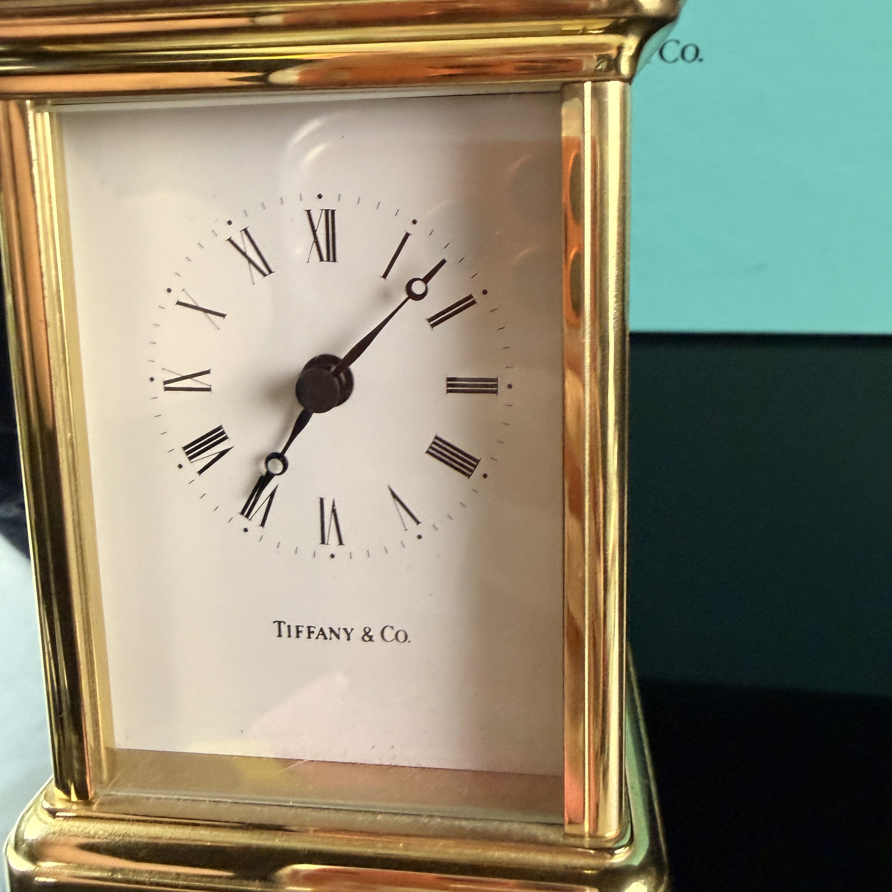 Tiffany & Co. Brass Quartz Carriage Clock with Presentation Box