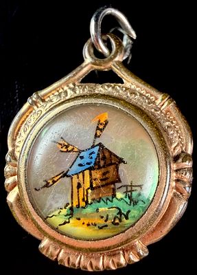 Essex Crystal and Goldstone Double-Sided Windmill Watch Fob Charm. This Essex crystal watch fob 
