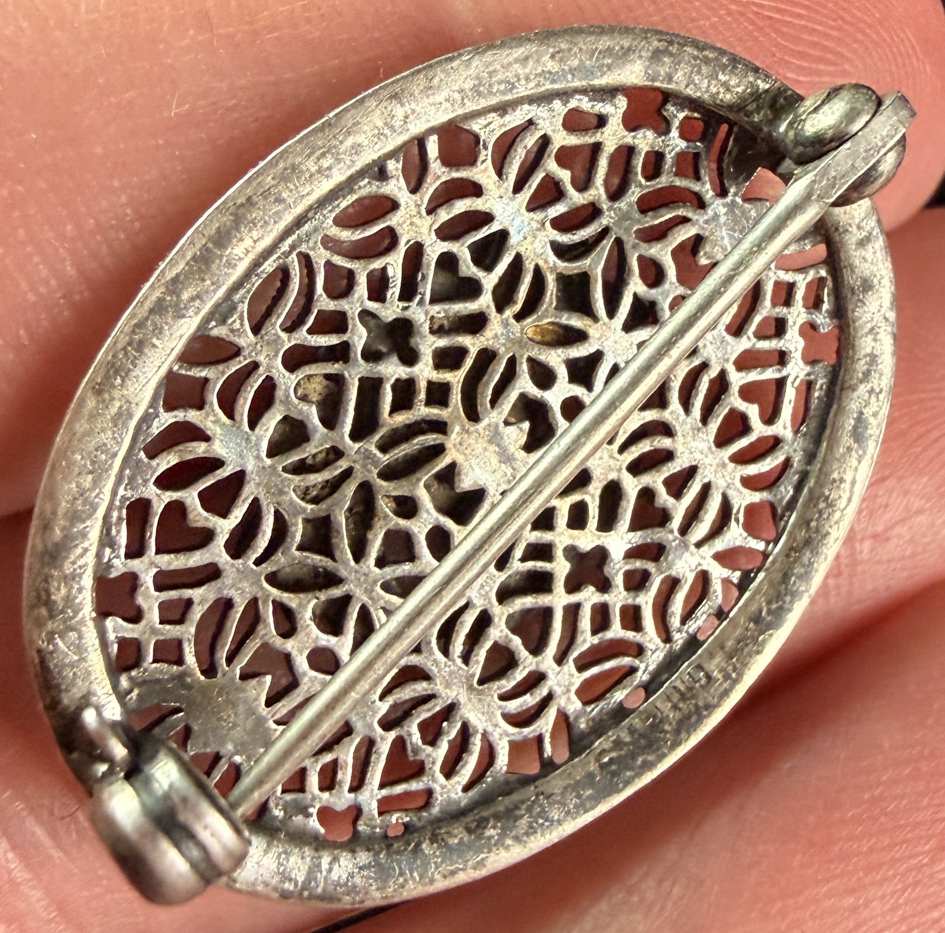 Sterling Silver Marcasite Flower Basket Openwork Brooch