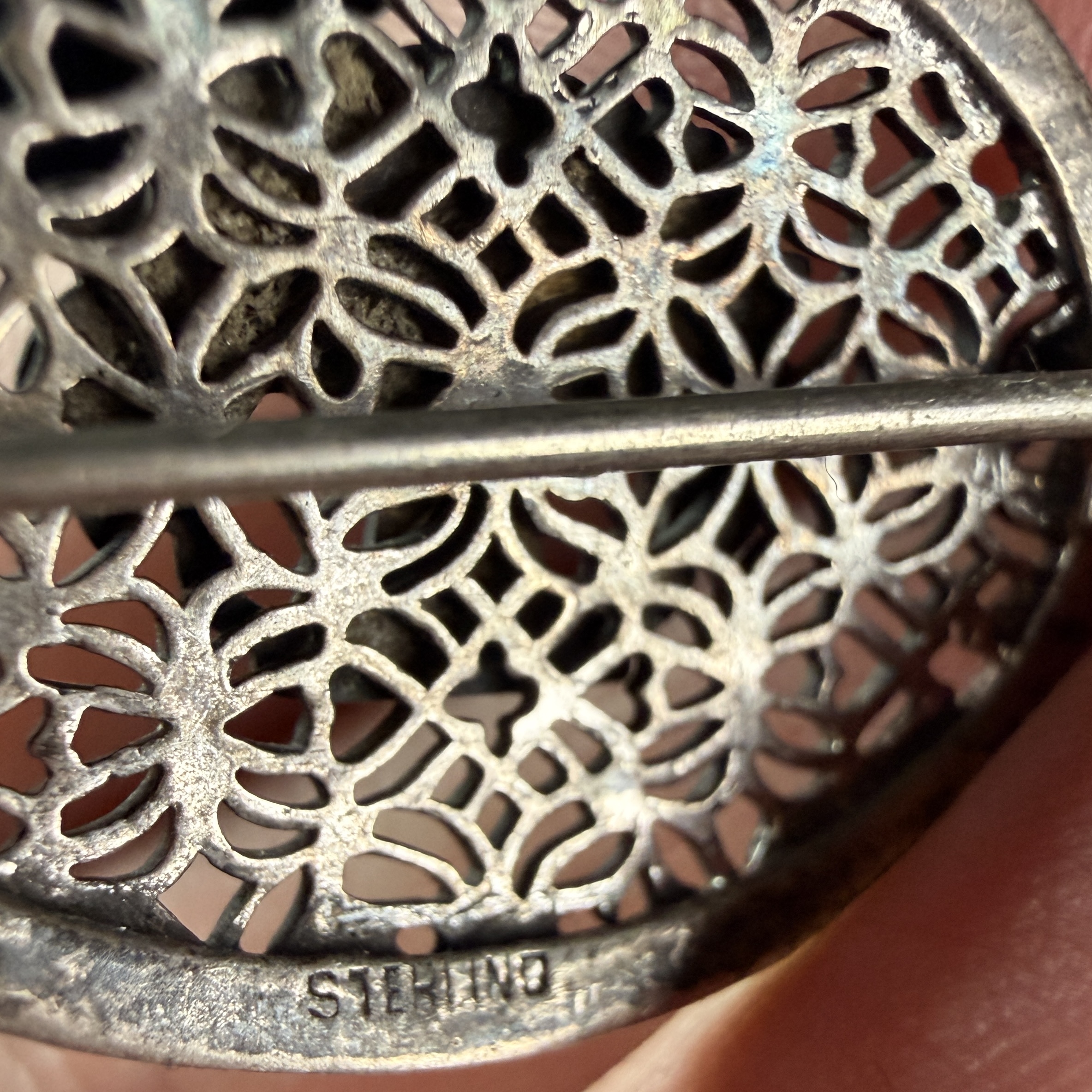 Sterling Silver Marcasite Flower Basket Openwork Brooch