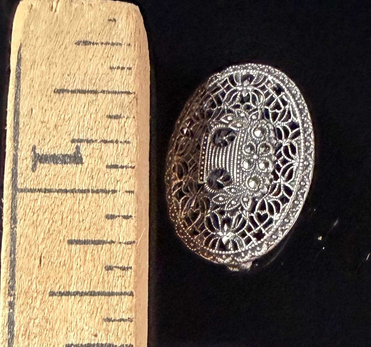 Sterling Silver Marcasite Flower Basket Openwork Brooch