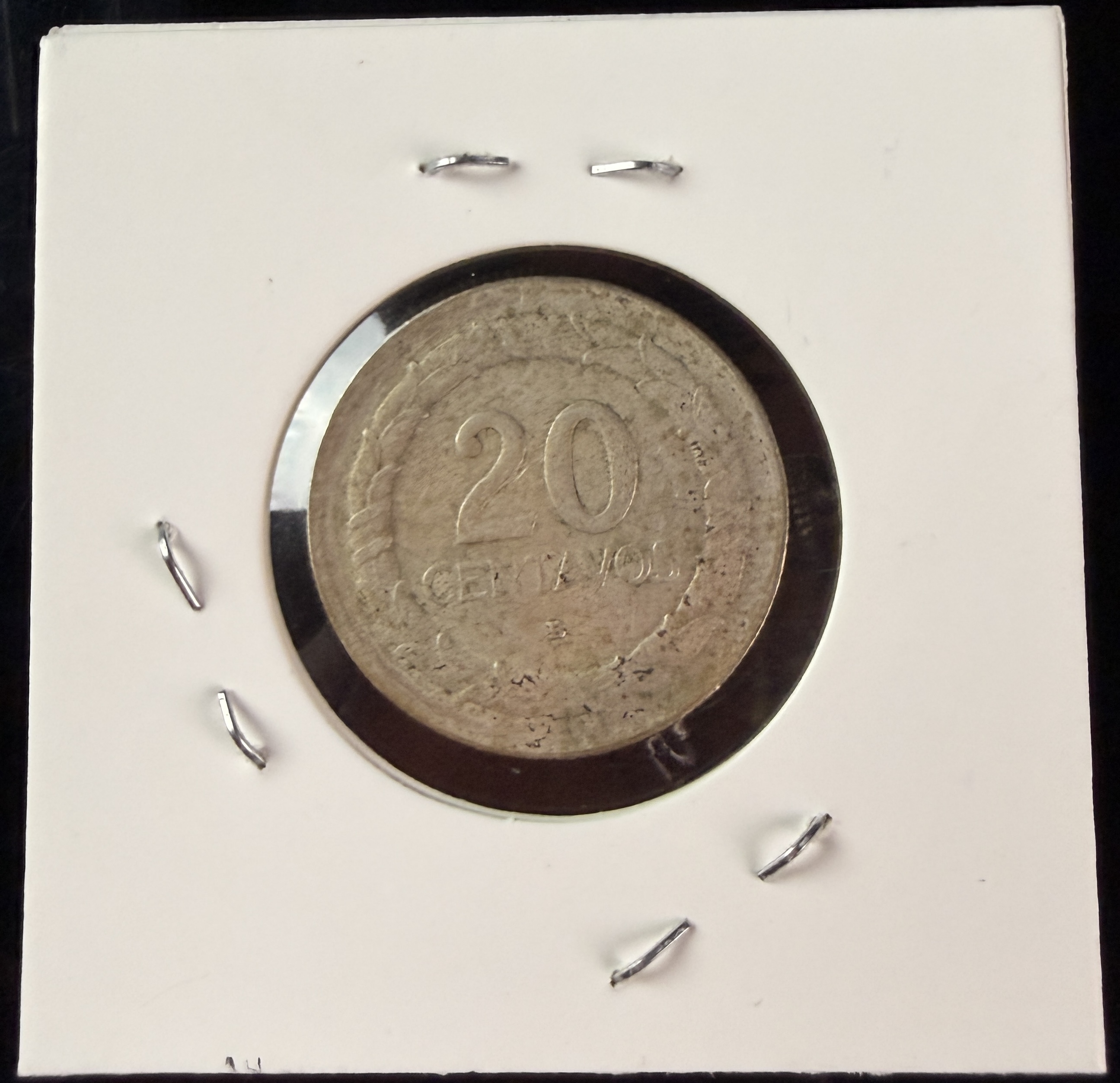 1945 CO 20 Centavos Silver Coin