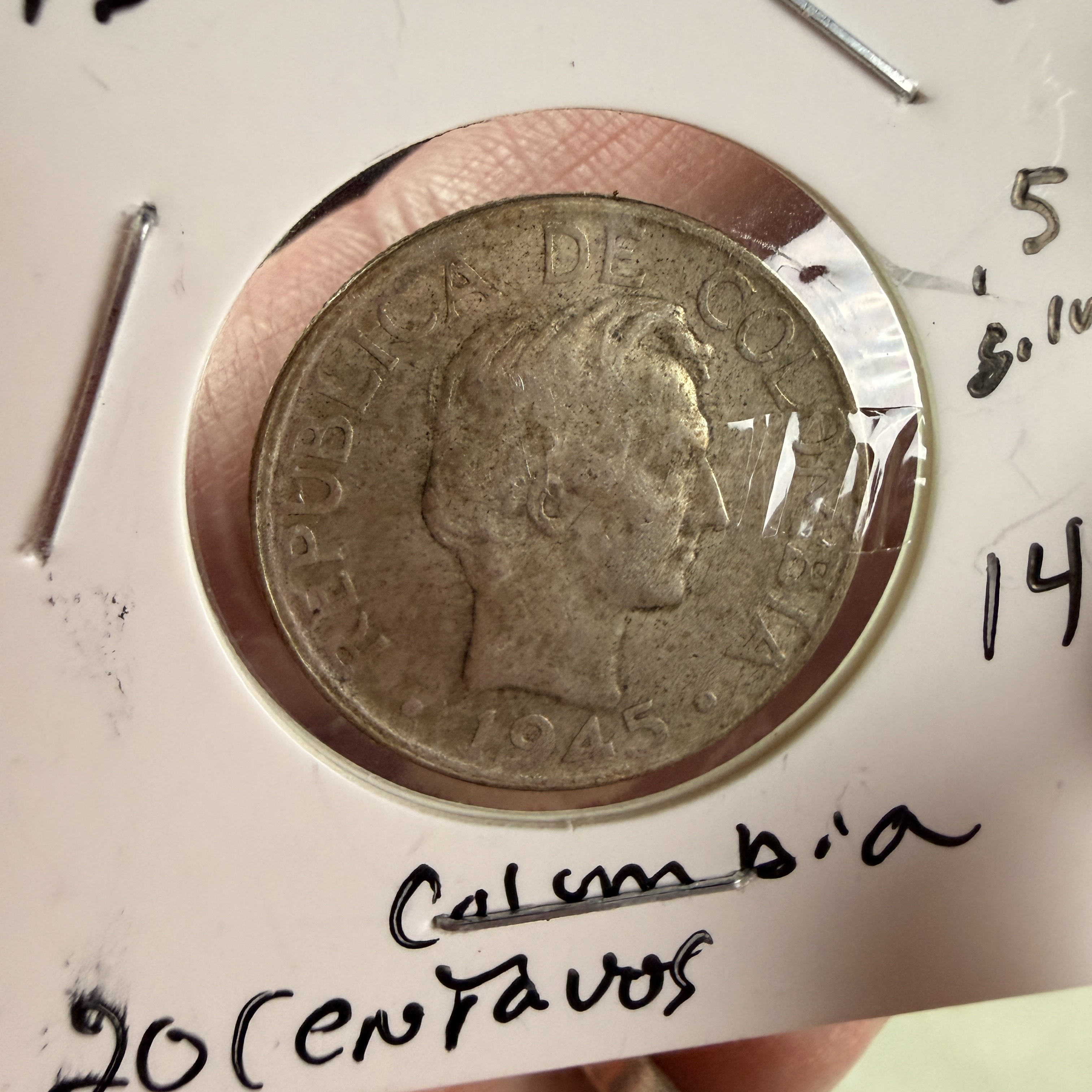 1945 CO 20 Centavos Silver Coin