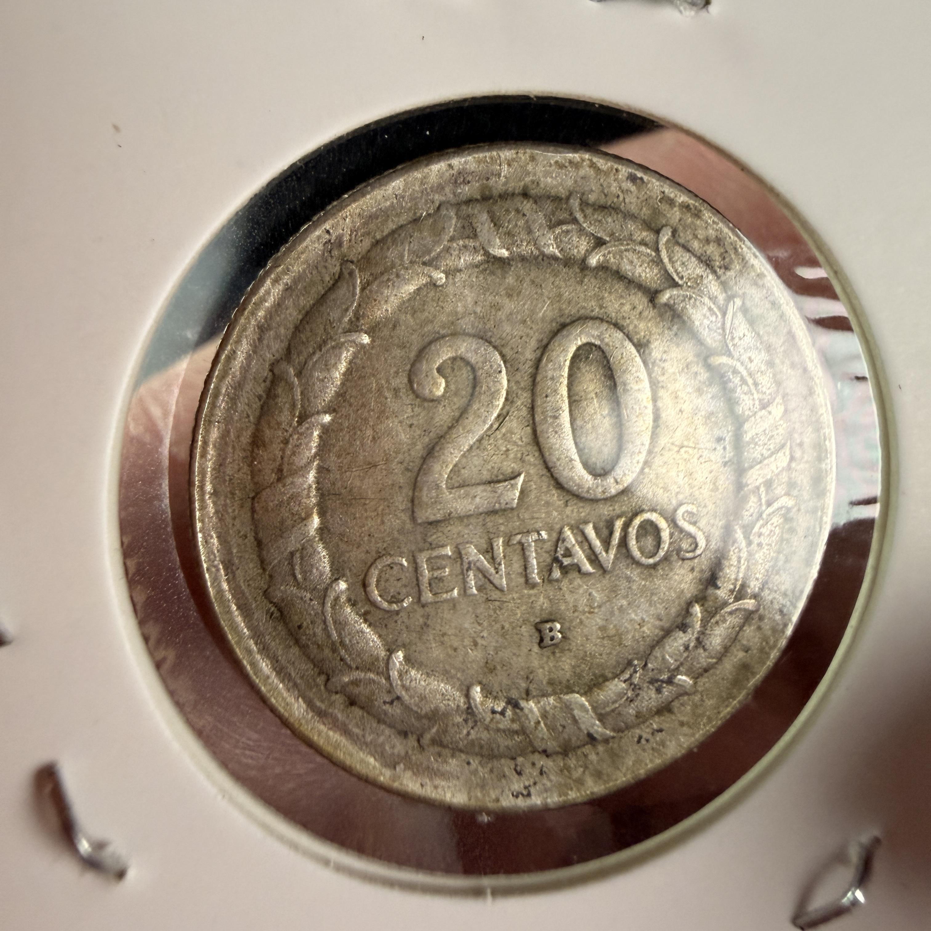 1945 CO 20 Centavos Silver Coin