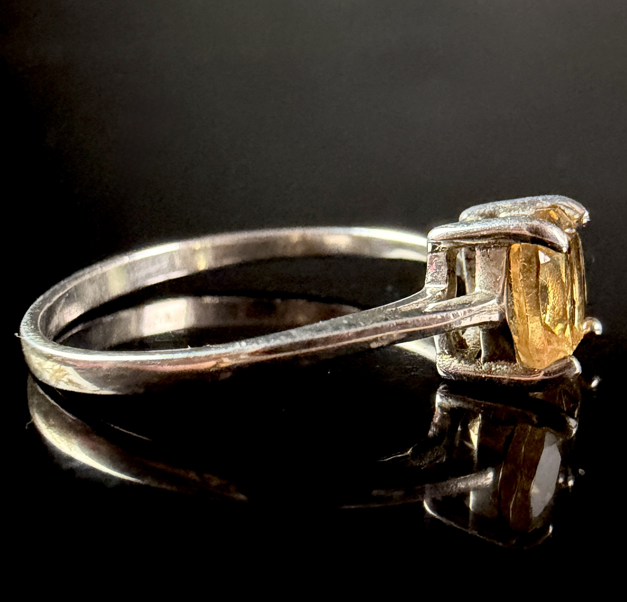 Sterling Silver Cushion Cut Yellow Gemstone Solitaire Ring