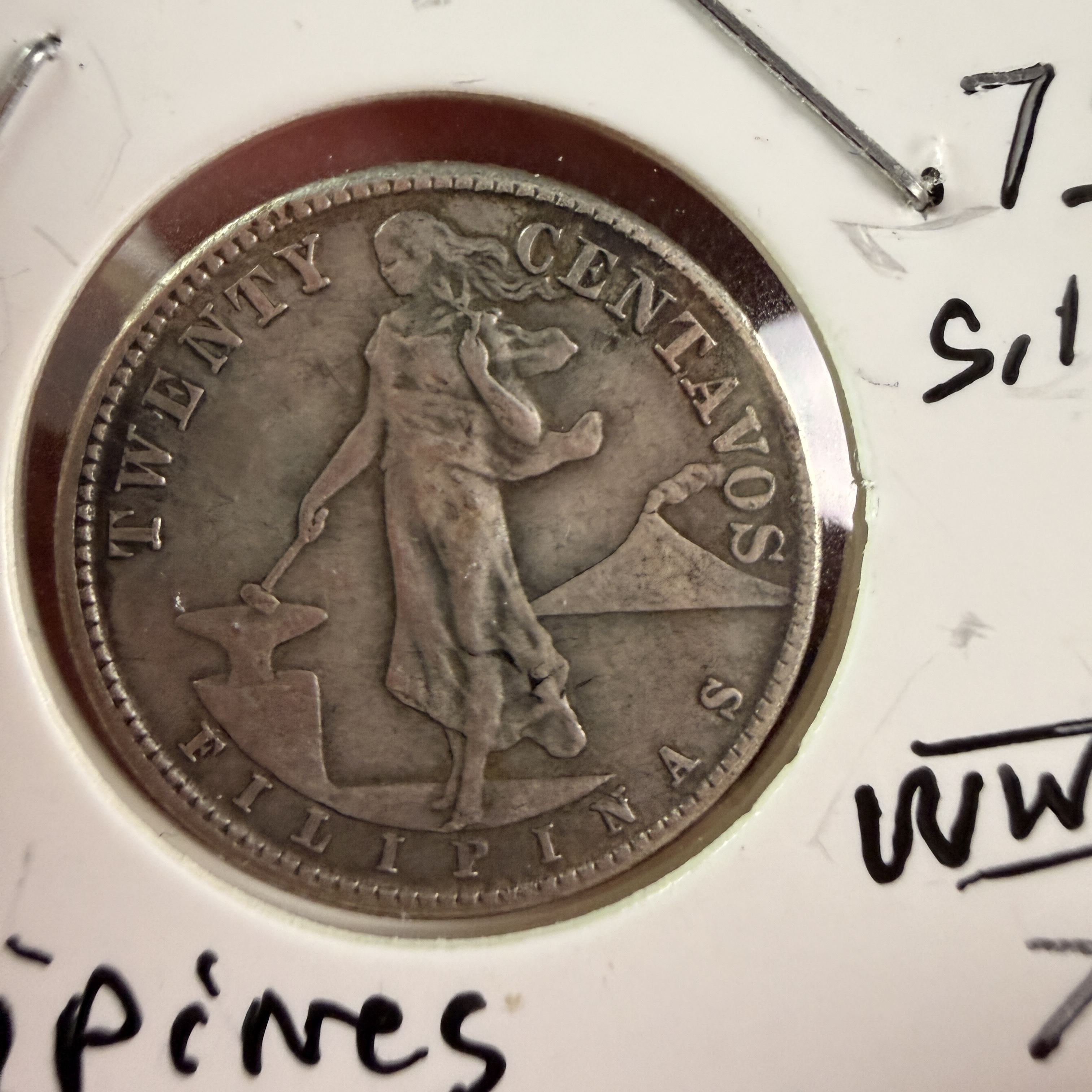1944-D US Philippines Silver 20 Centavos Coin