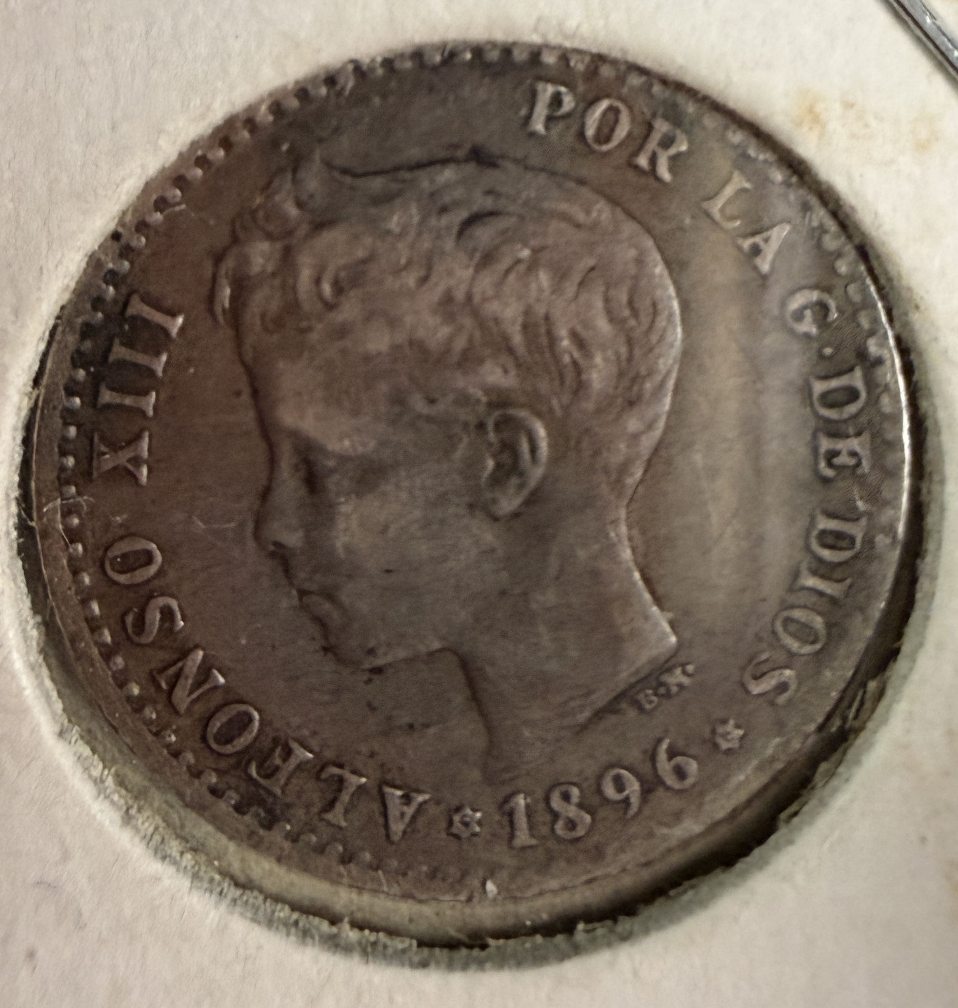 1896 ES Silver 50 Centimos Alfonso XIII Coin
