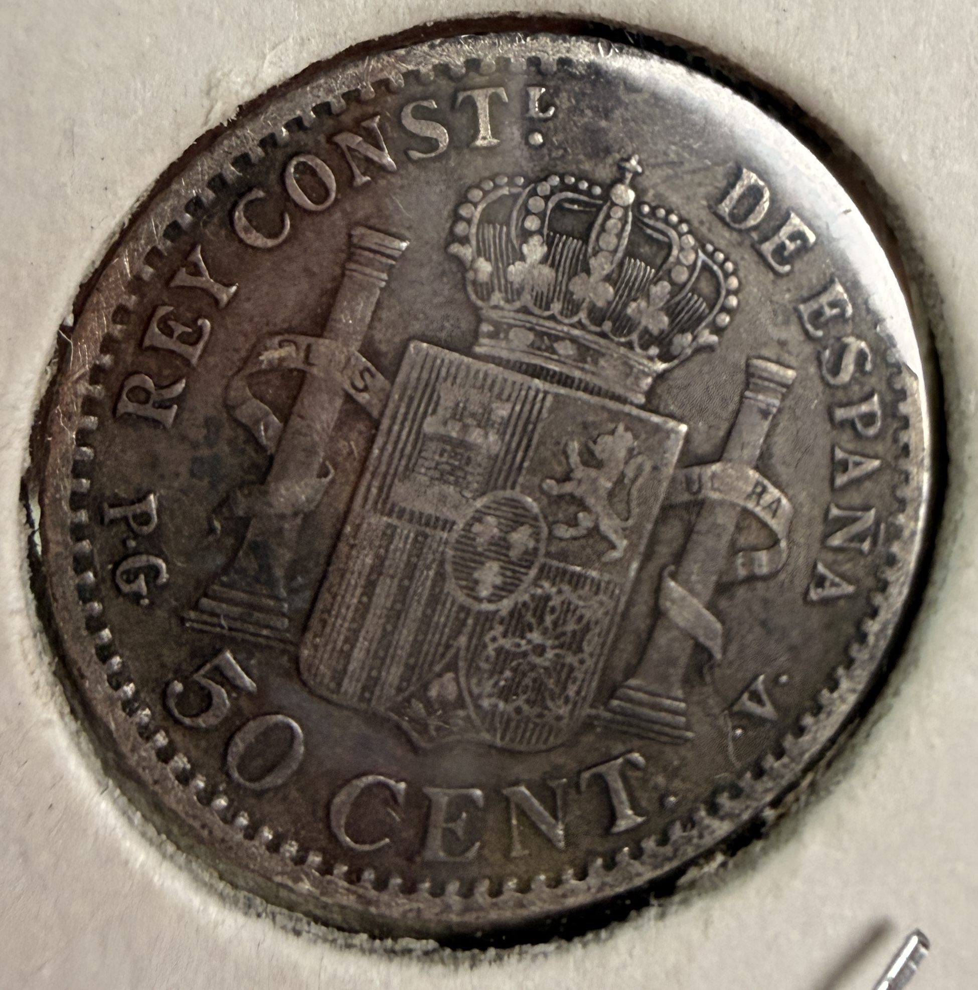 1896 ES Silver 50 Centimos Alfonso XIII Coin