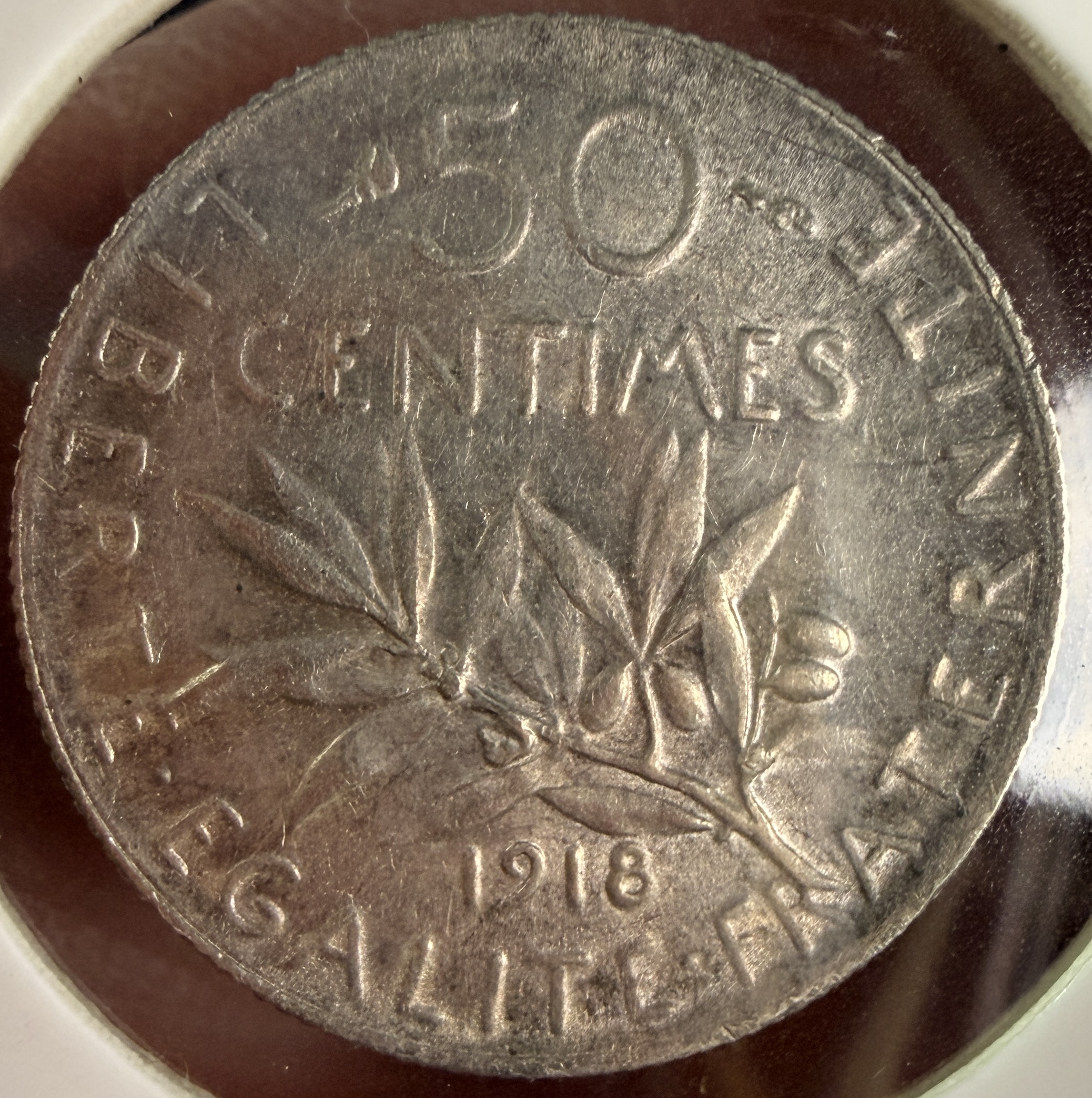 FR 1918 Silver 50 Centimes Coin