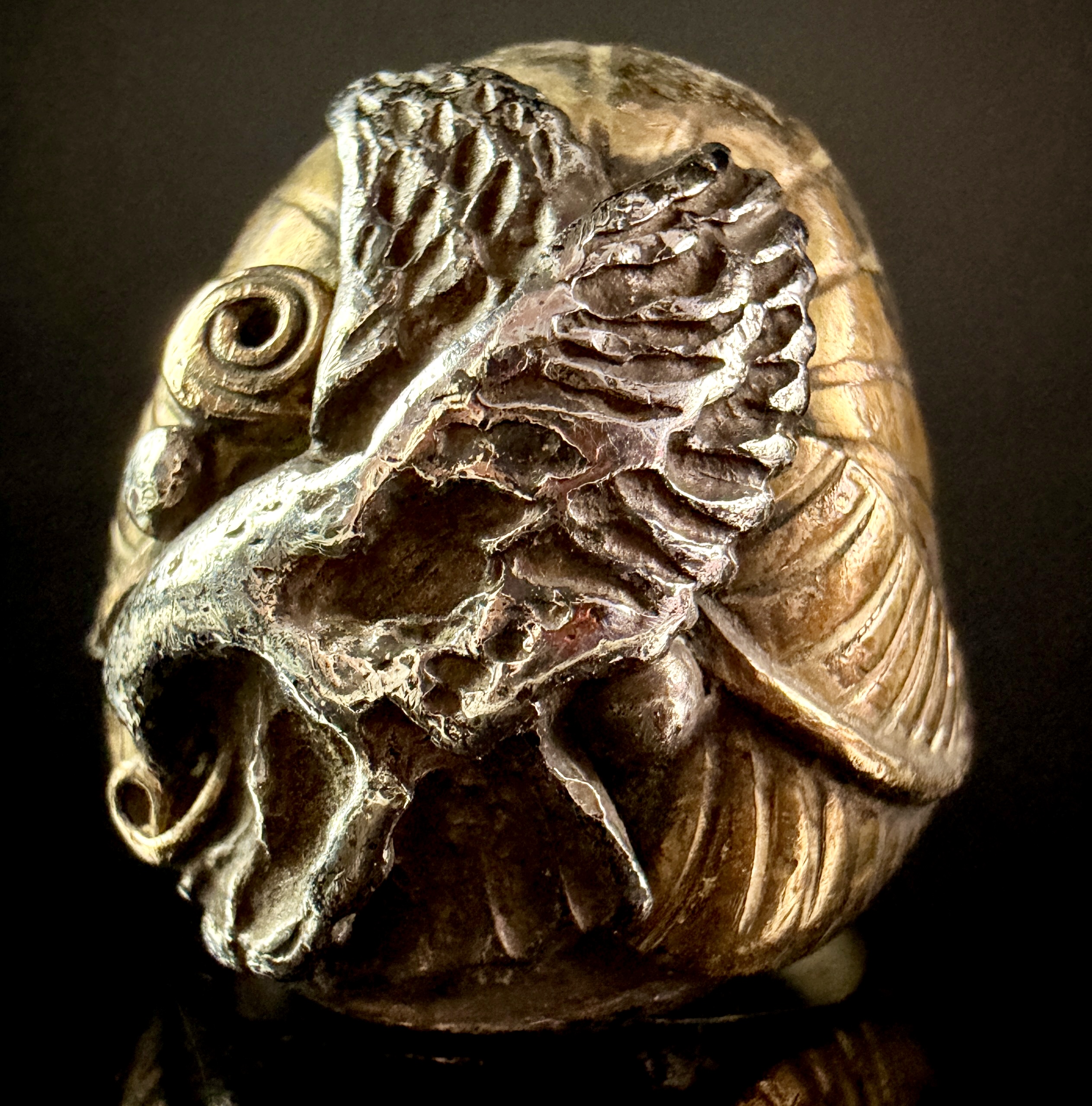Two-Tone Metal Sculptural Eagle Statement Ring