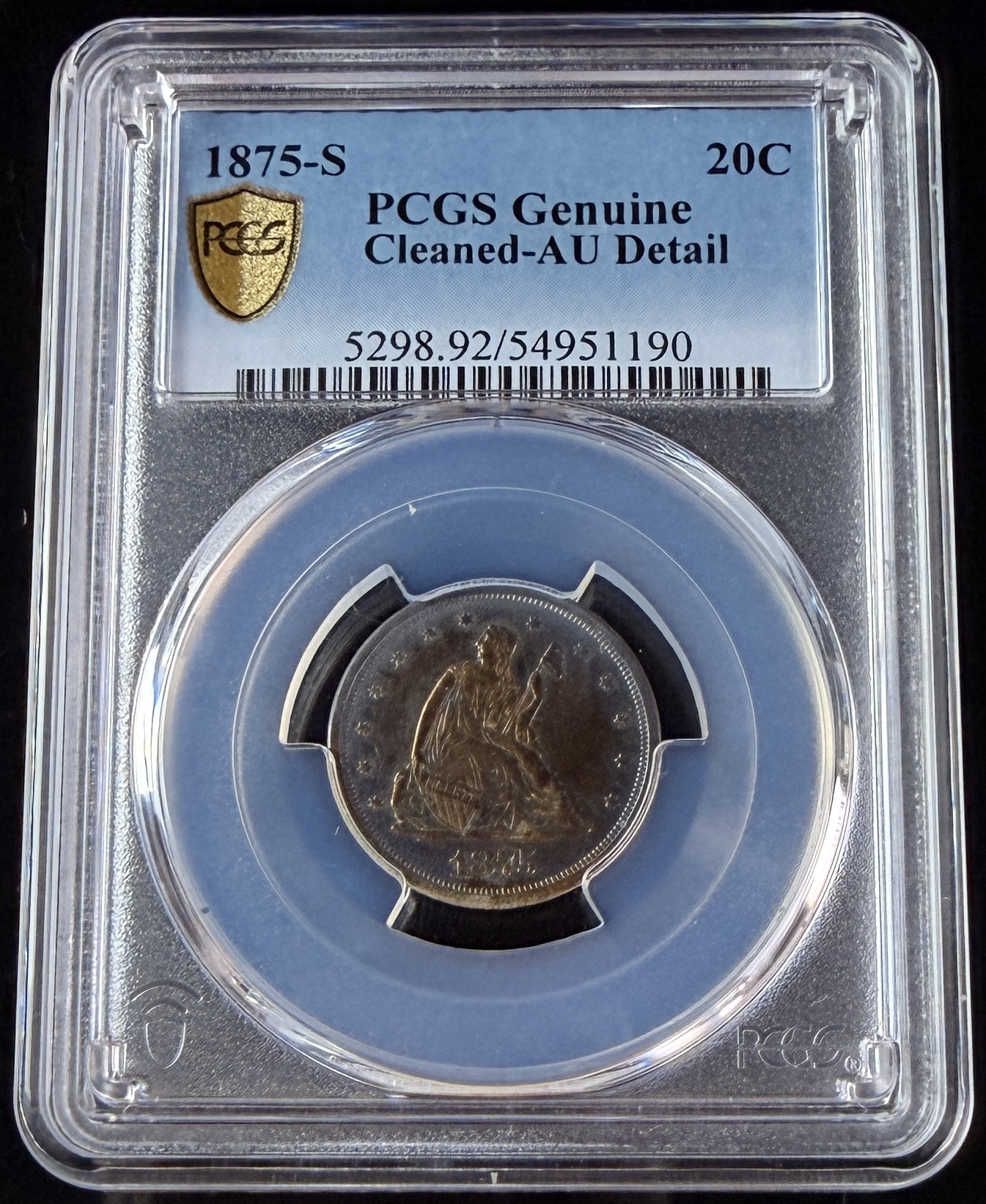 US 1875-S Twenty-Cent Piece PCGS AU Detail