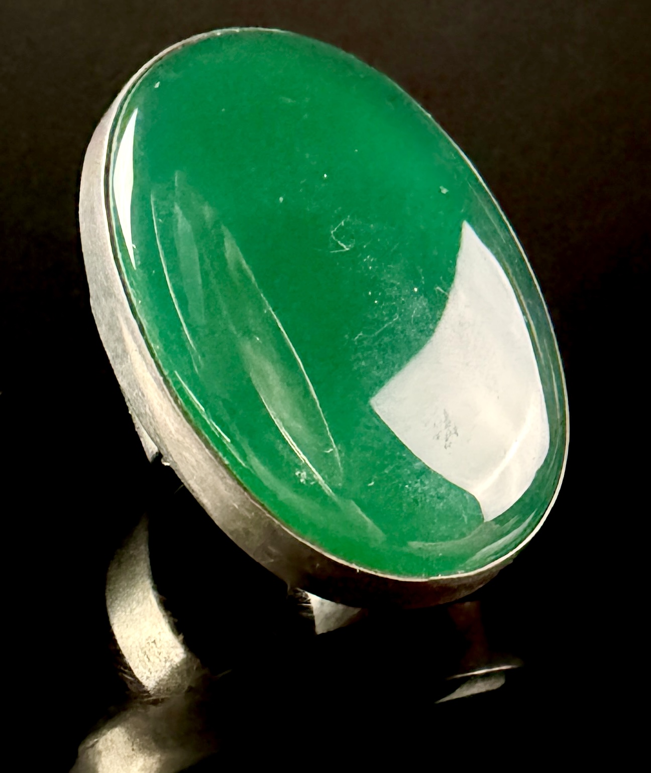 Sterling Silver and Chrysoprase Modernist Statement Ring