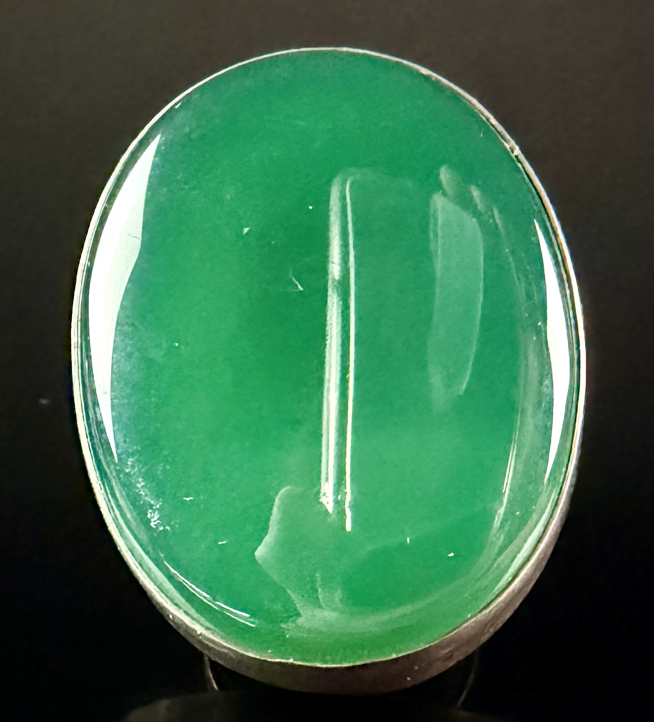 Sterling Silver and Chrysoprase Modernist Statement Ring