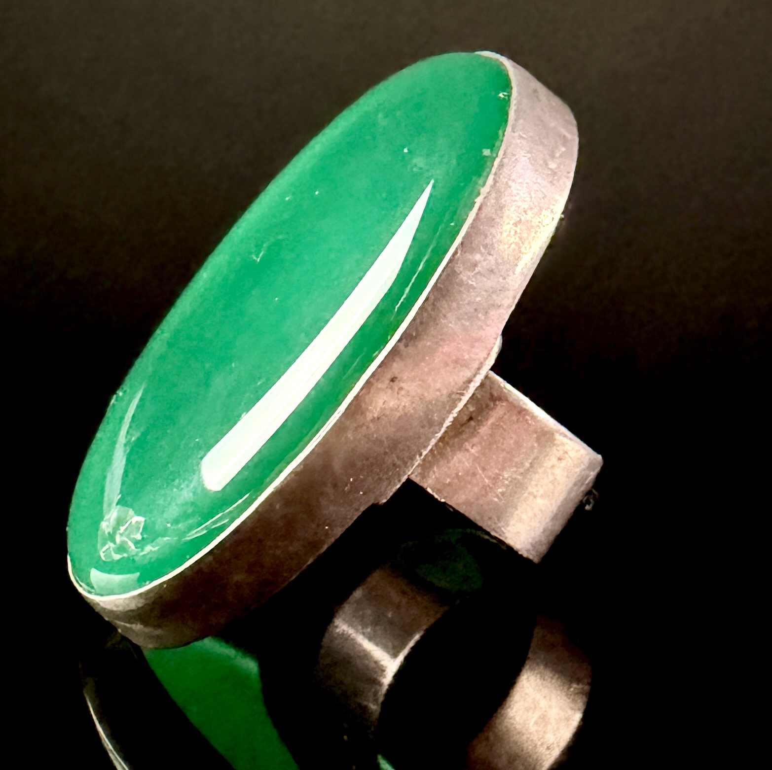 Sterling Silver and Chrysoprase Modernist Statement Ring