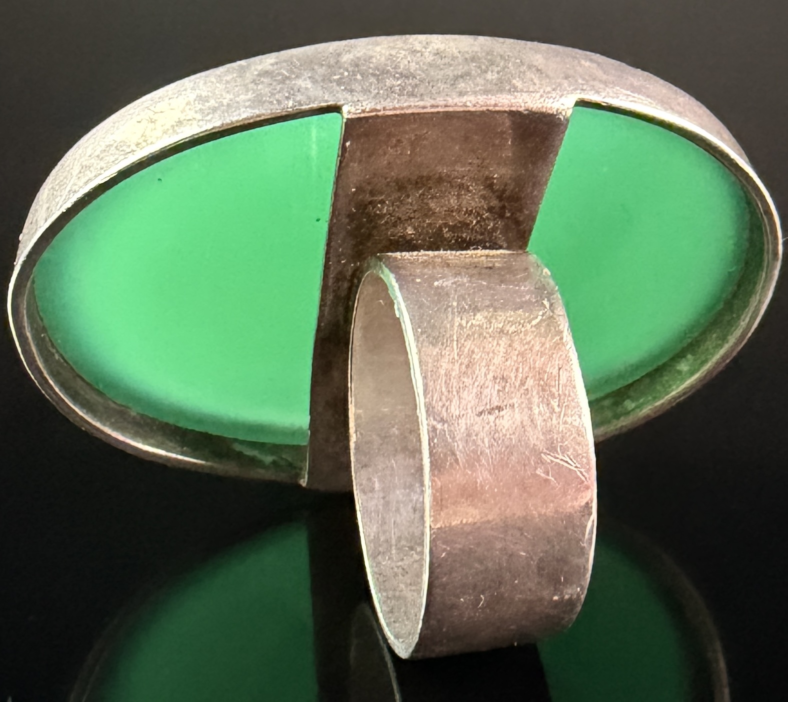 Sterling Silver and Chrysoprase Modernist Statement Ring