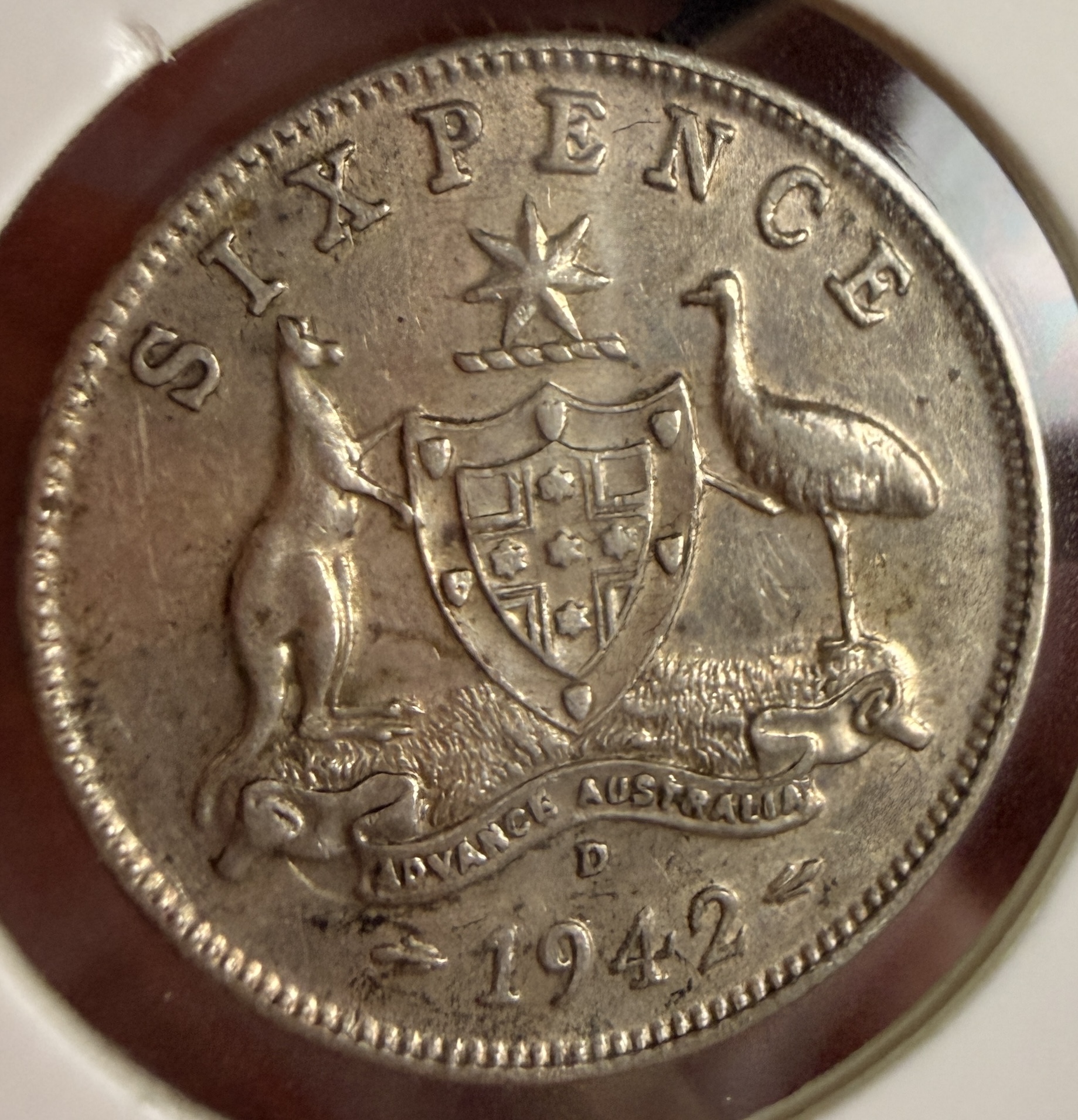 1942 D AU Silver Sixpence