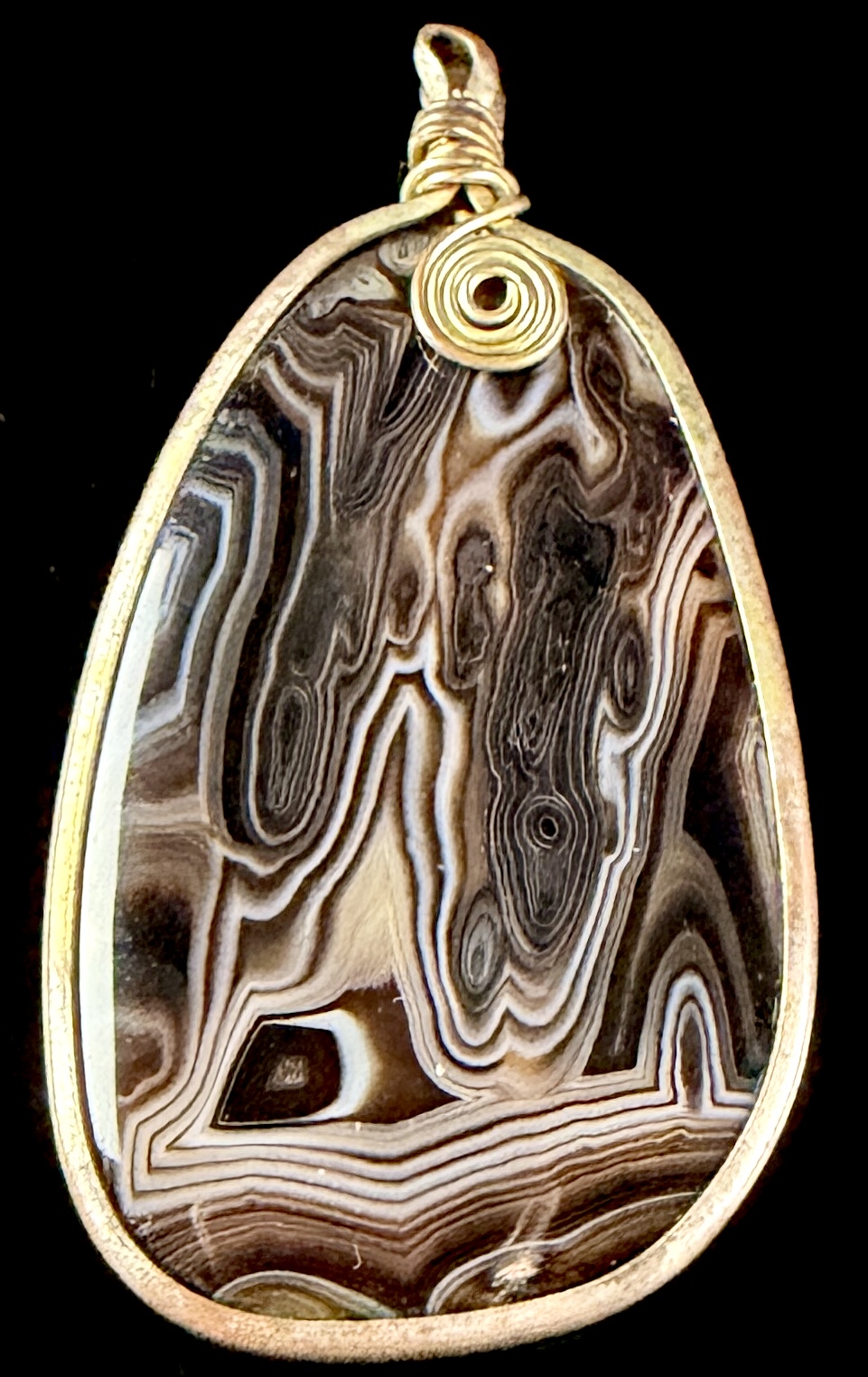 Large Wire Wrapped Banded Agate Teardrop Pendant