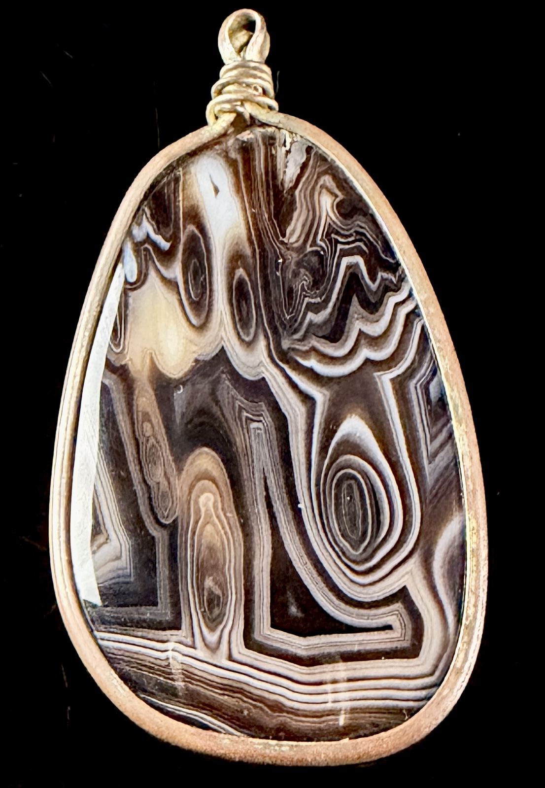 Large Wire Wrapped Banded Agate Teardrop Pendant