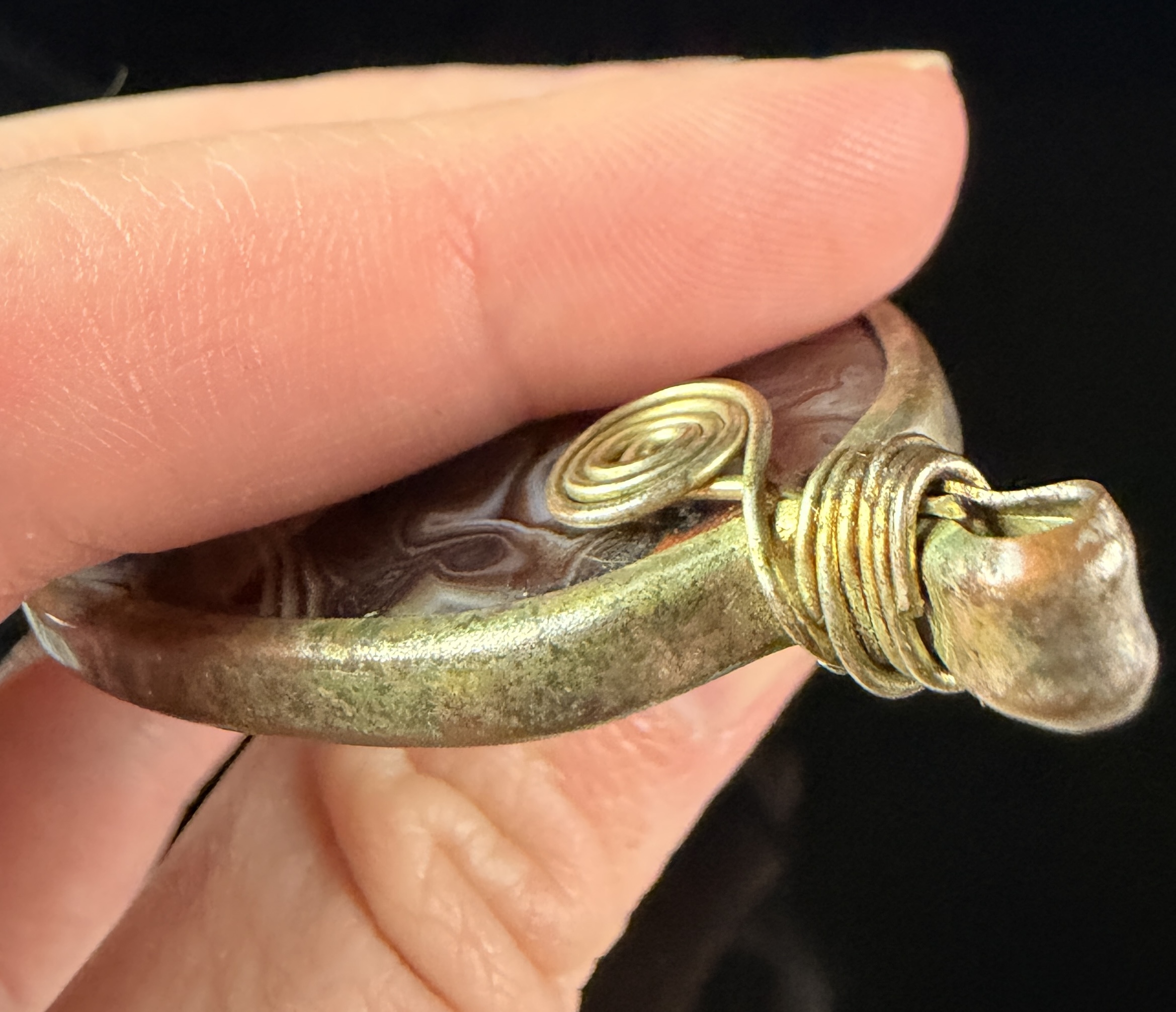 Large Wire Wrapped Banded Agate Teardrop Pendant