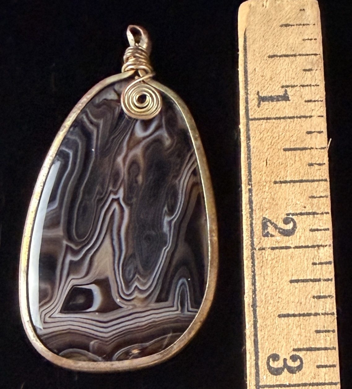Large Wire Wrapped Banded Agate Teardrop Pendant