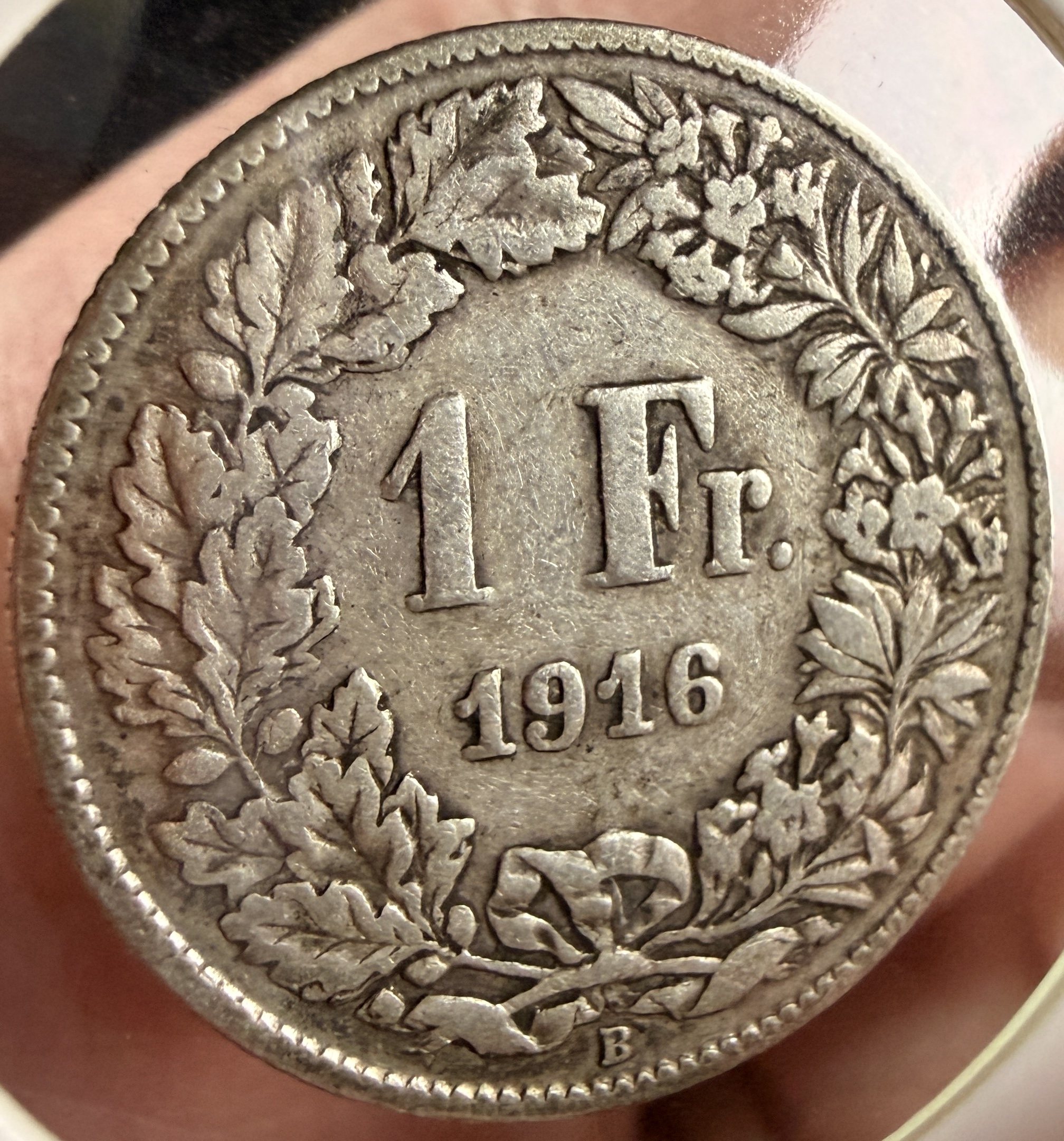 1916 CH Silver 1 Franc Coin