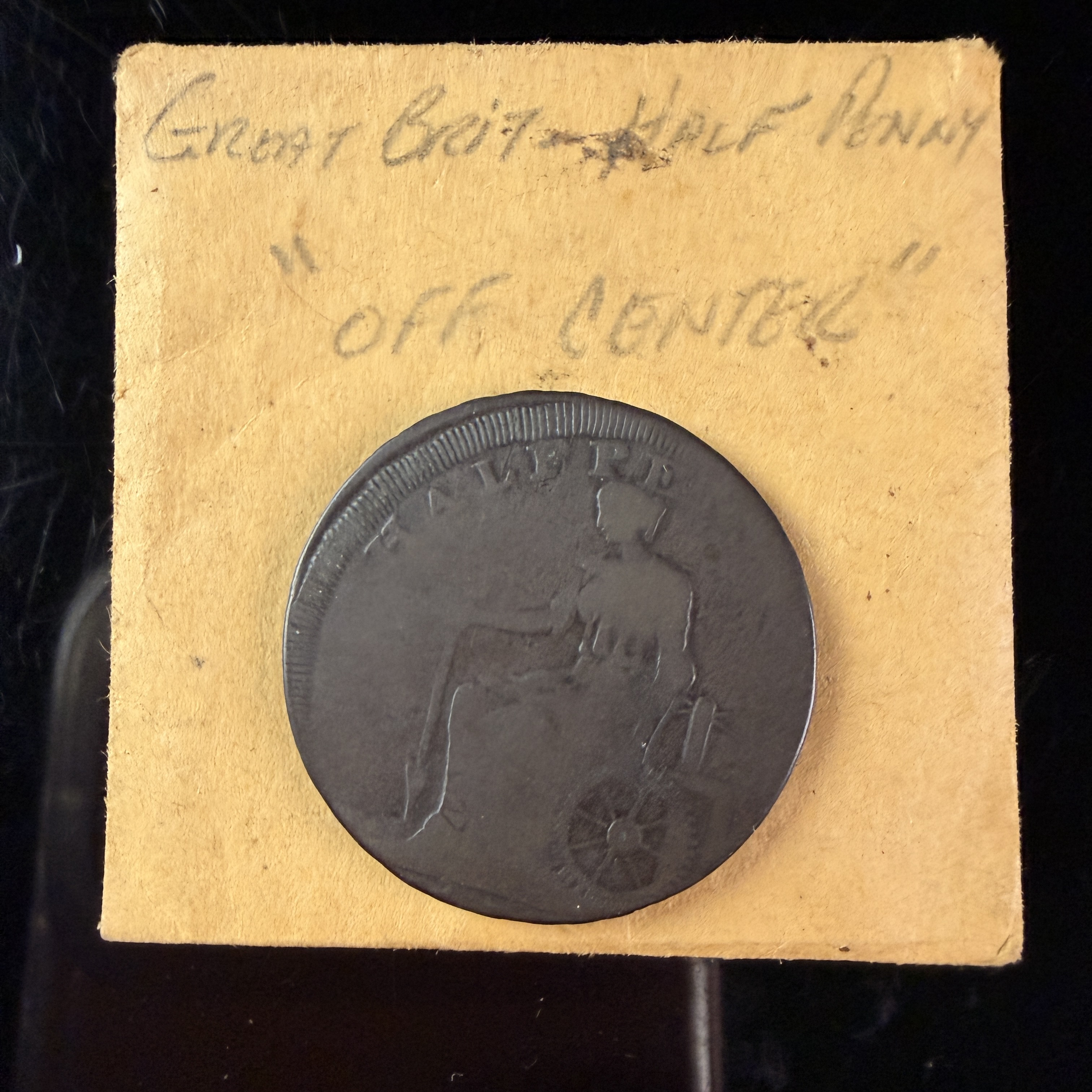 UK Copper-Alloy Halfpenny Off-Center Strike Error Coin