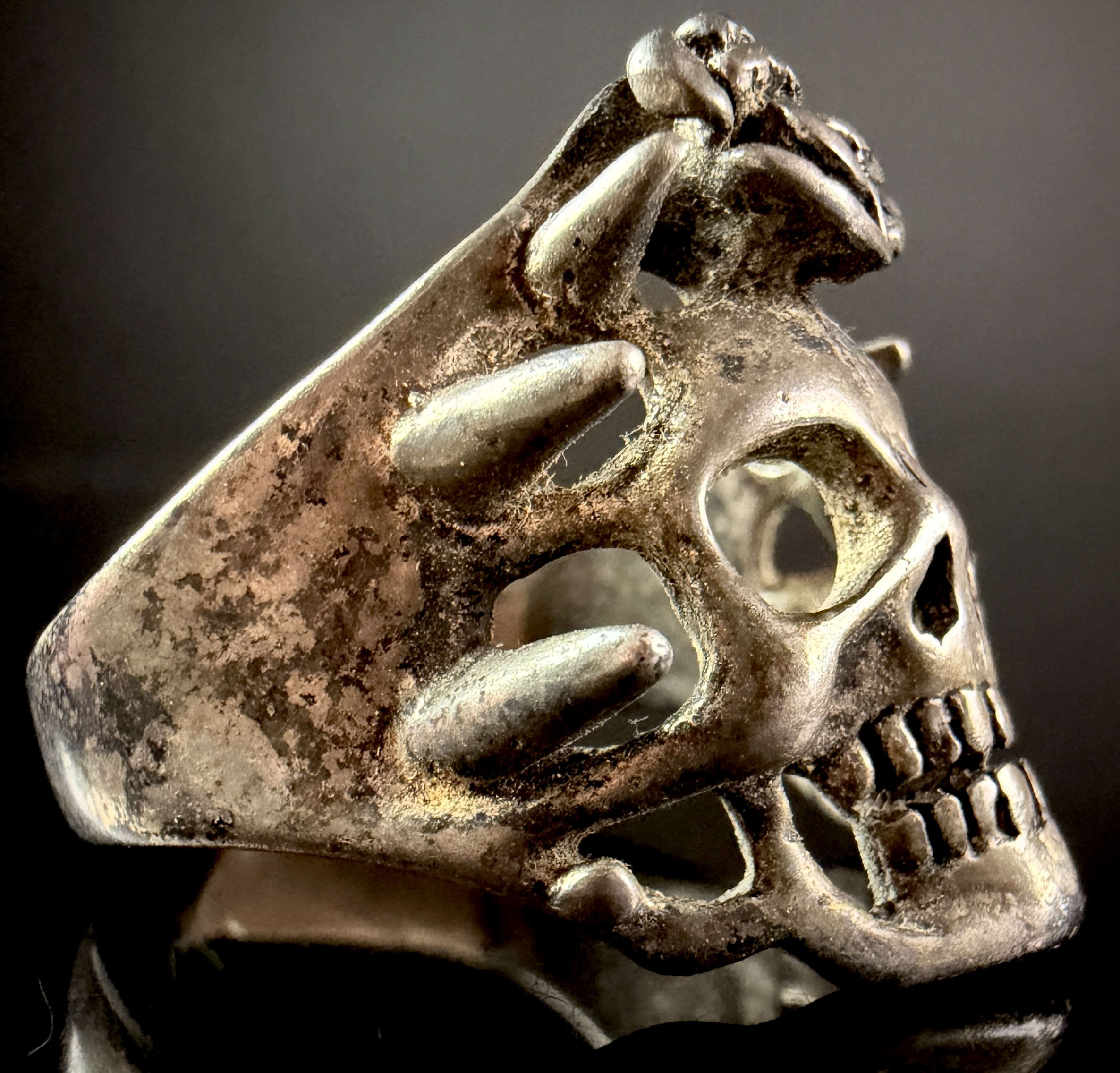 Gothic Style Skull and Rose Biker Ring