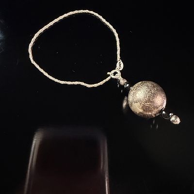 UnoAerre Italian Sterling Silver Textured Bead Pendant Bracelet. An Italian sterling silver 