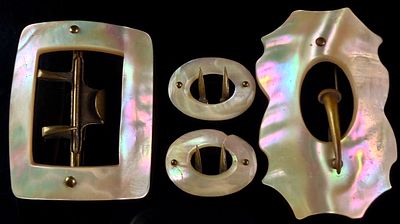 A Collection of Four Victorian Era Mother-of-Pearl Belt Buckles and Slides. This collection 
