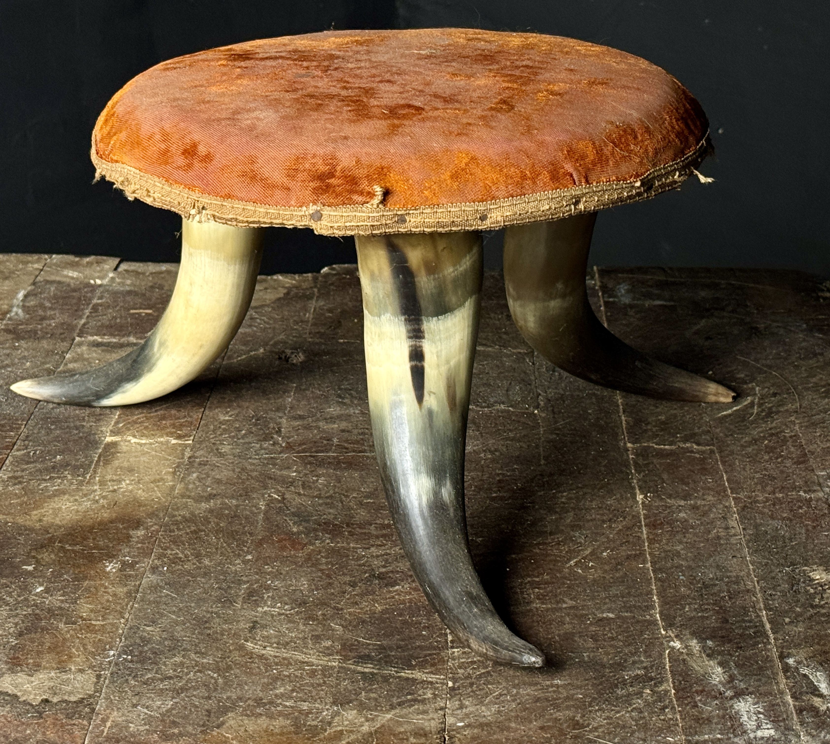 Late 19th Century American Western Style Steer Horn Tripod Footstool