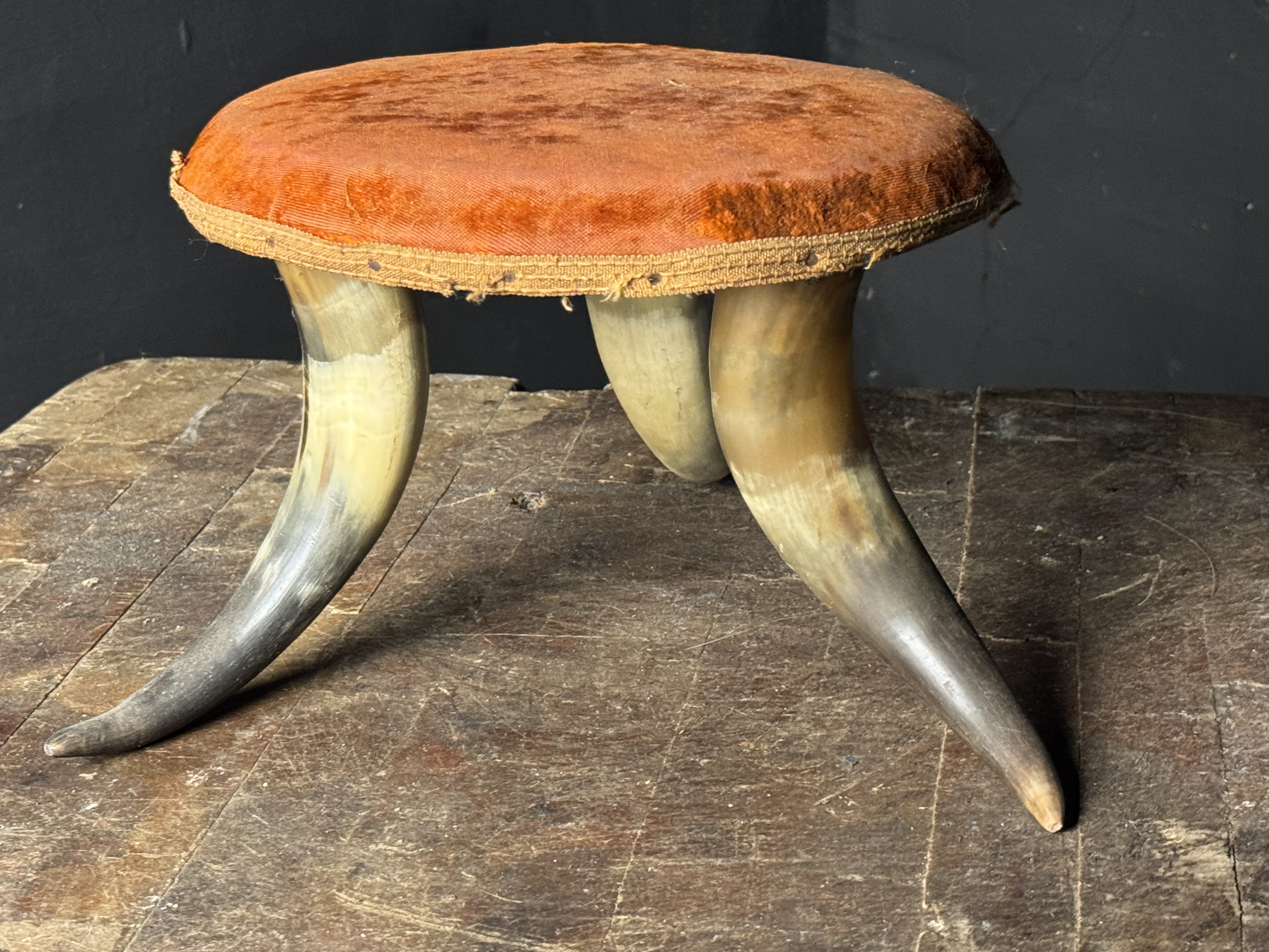Late 19th Century American Western Style Steer Horn Tripod Footstool